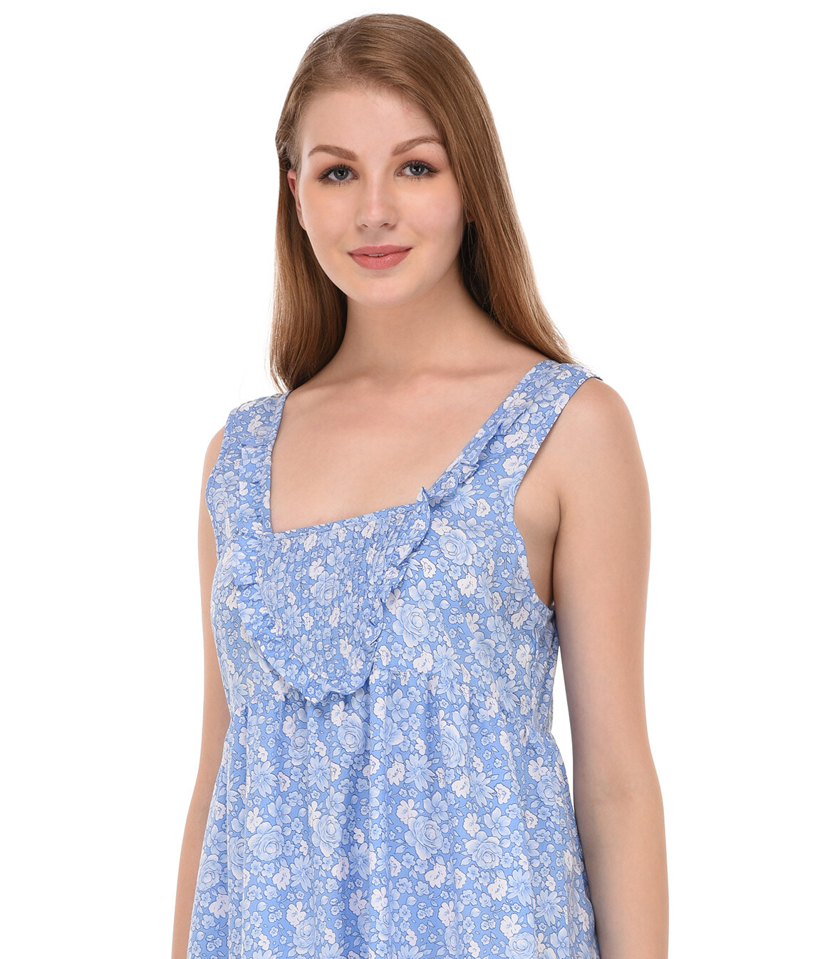 Printed Cotton Sleeveless Long Nightdress | Cotton Lane