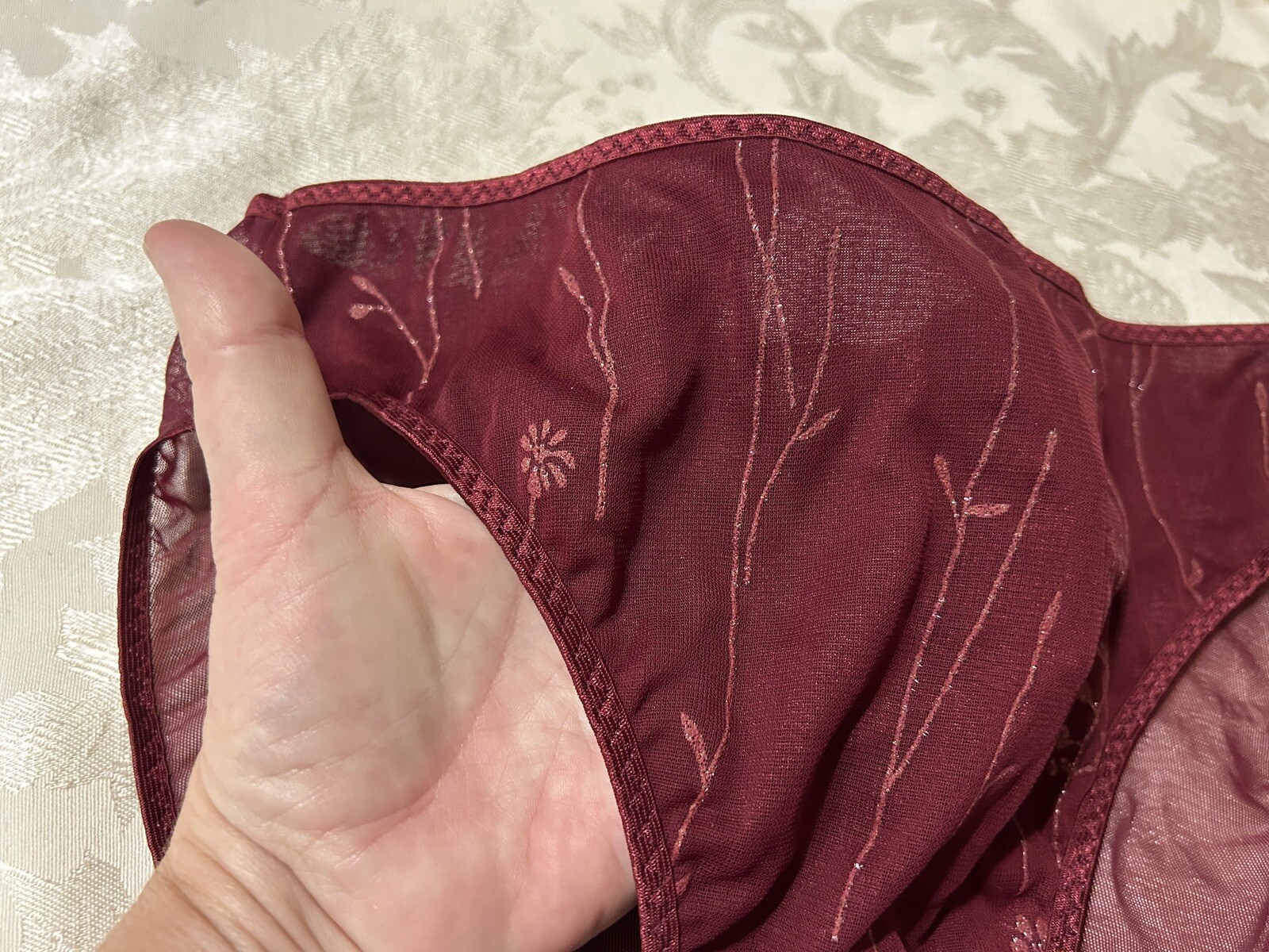 Vtg Unbranded Embellished Satin Lined Front Sheer Mesh Back Hi-Leg 9 Panties