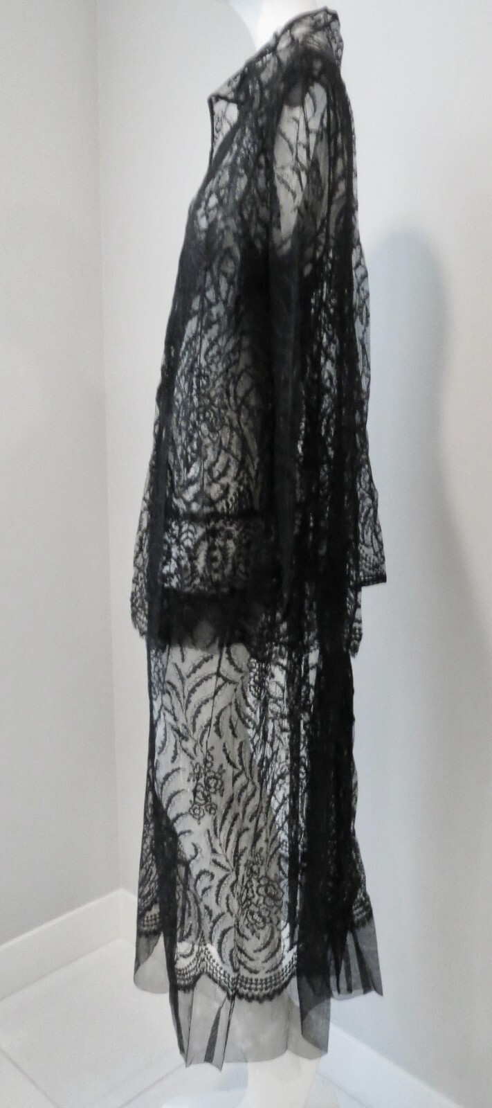Antique Edwardian Gown + Jacket Chantilly Lace Pleated Back Ex Cond
