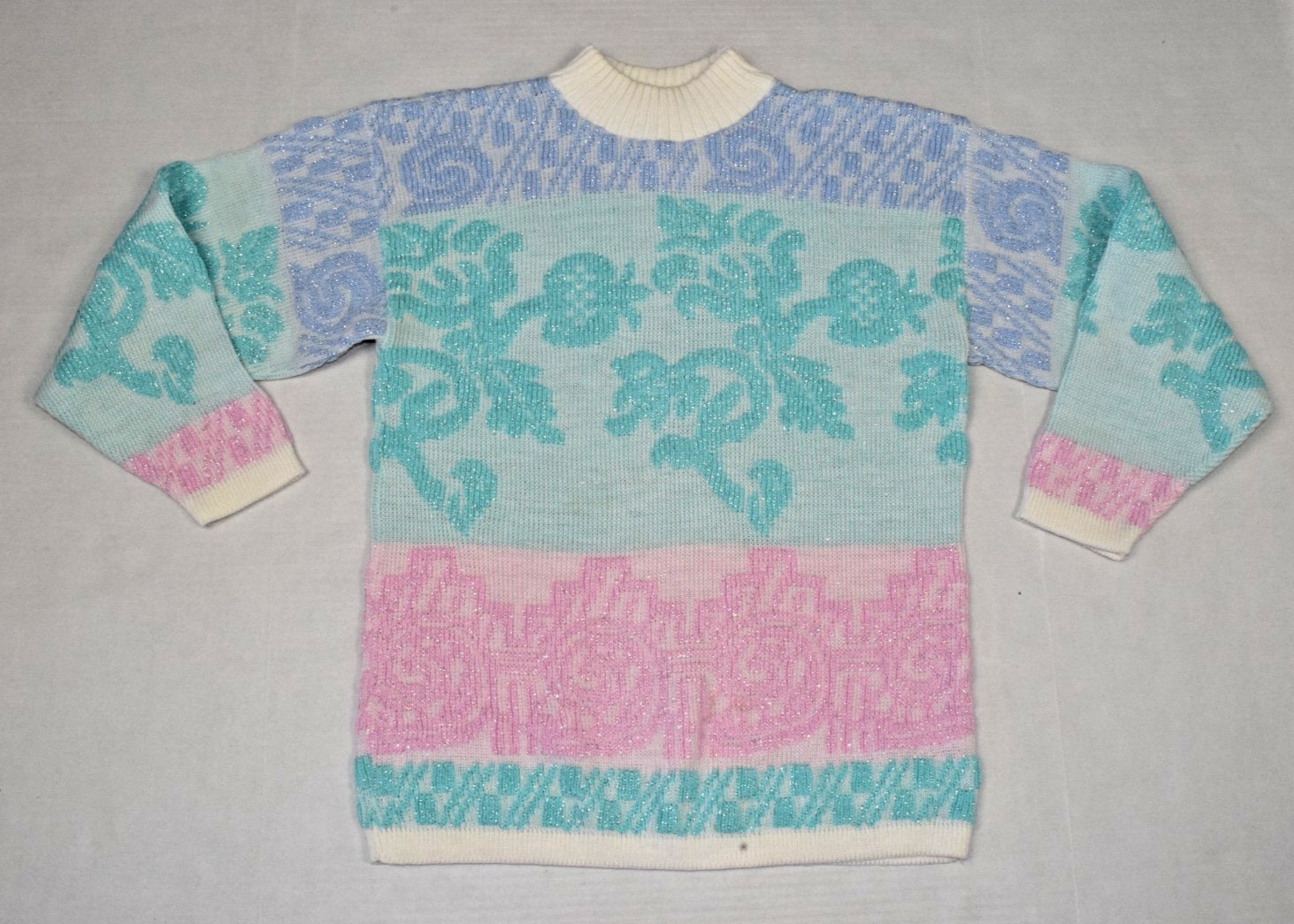 Vintage Sweater Teasers Size S/M 80s Metallic Pastel Tri Color Block Made USA