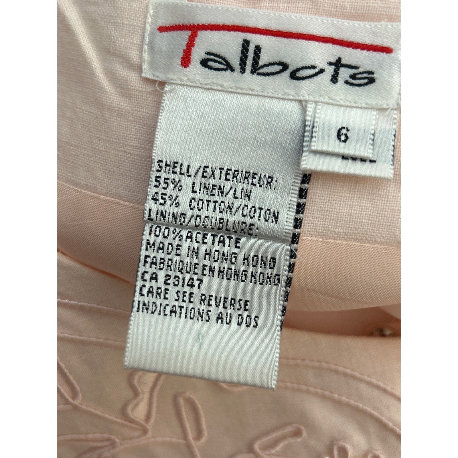 Vintage Talbots Pink Linen Blend Embroidered Midi Dress Cottagecore Button Front