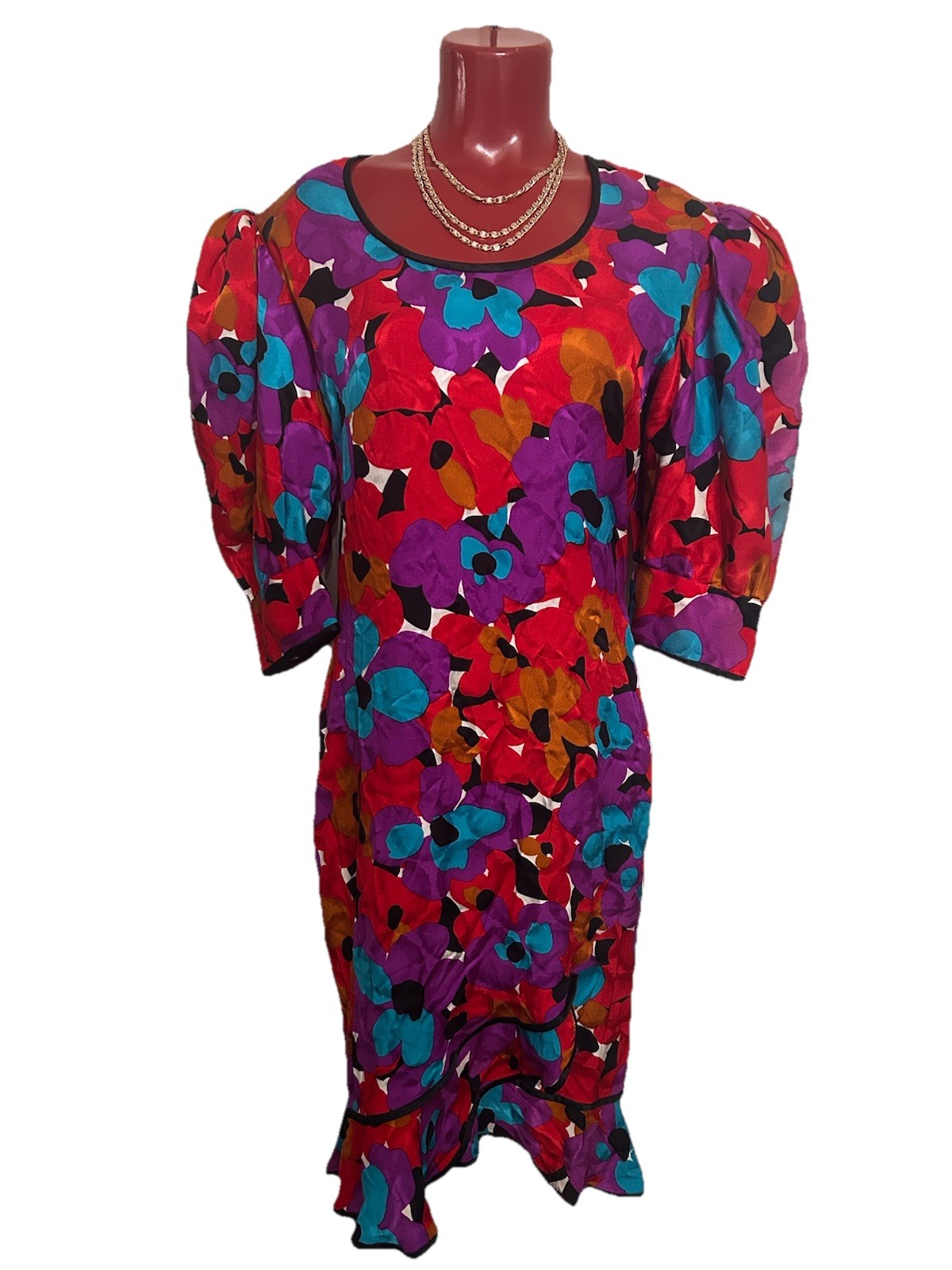 NEW VINTAGE FLORA KUNG New York Dress Silk Floral sz 8 – 3/4 Sleeve – LINED