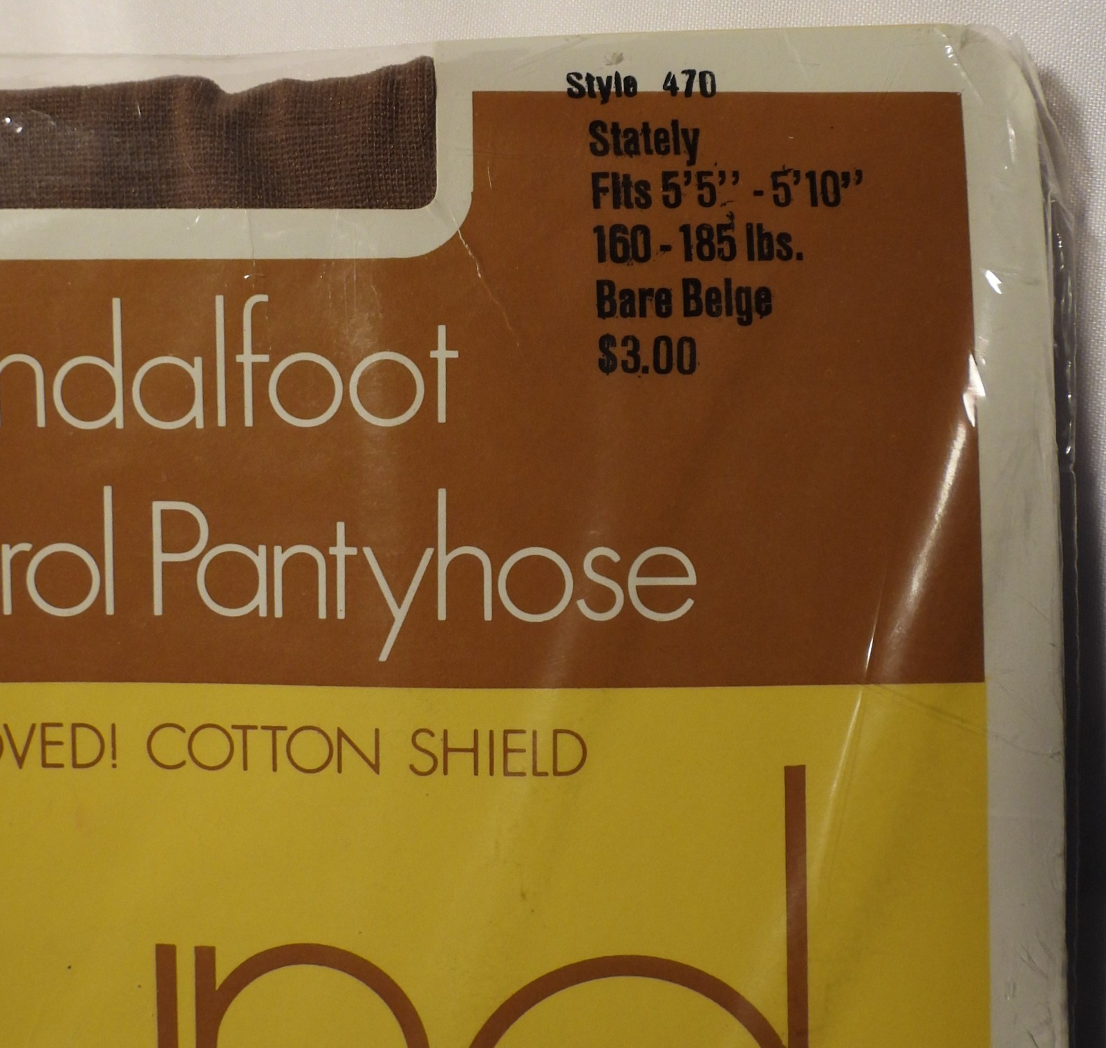 NOS Vtg Round the Clock Tummy Control Sandalfoot PANTYHOSE Beige Size Stately