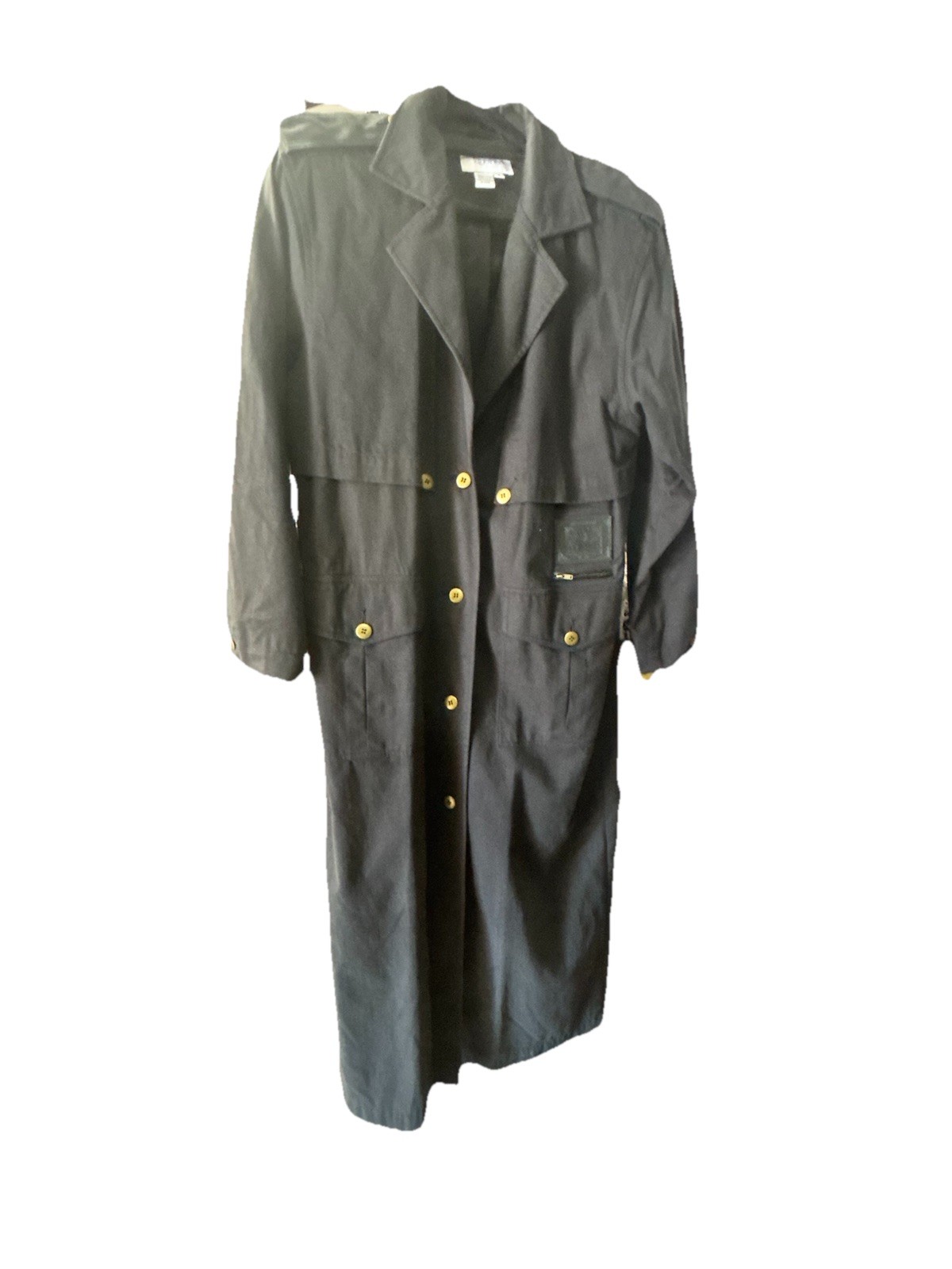 Vintage 90s Long Black Trench Coat Made in Hong Kong Minimalist 51”