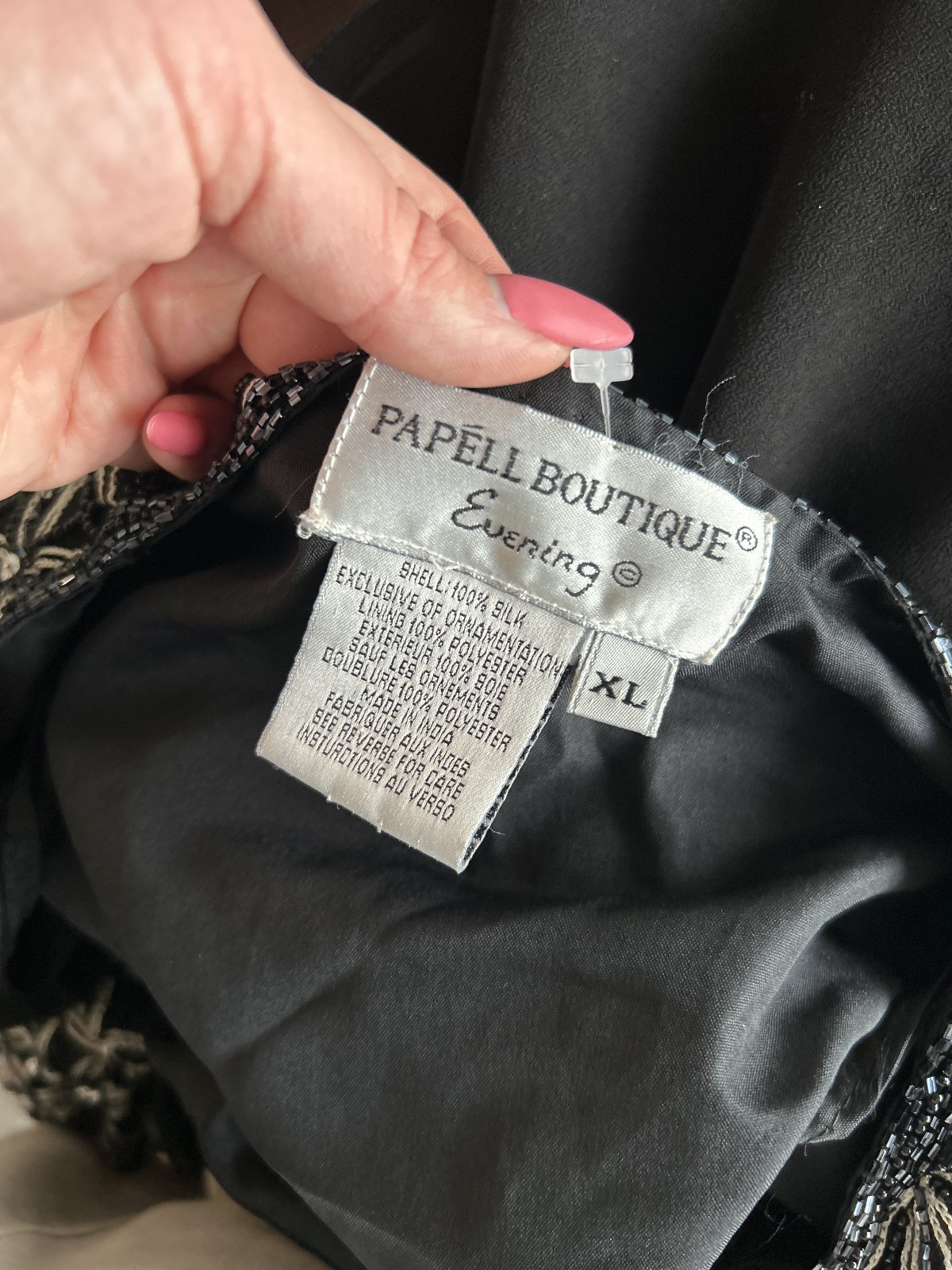 Vintage Beaded Evening Jacket Black Silver Silk Papell Boutique 60s Real Silk