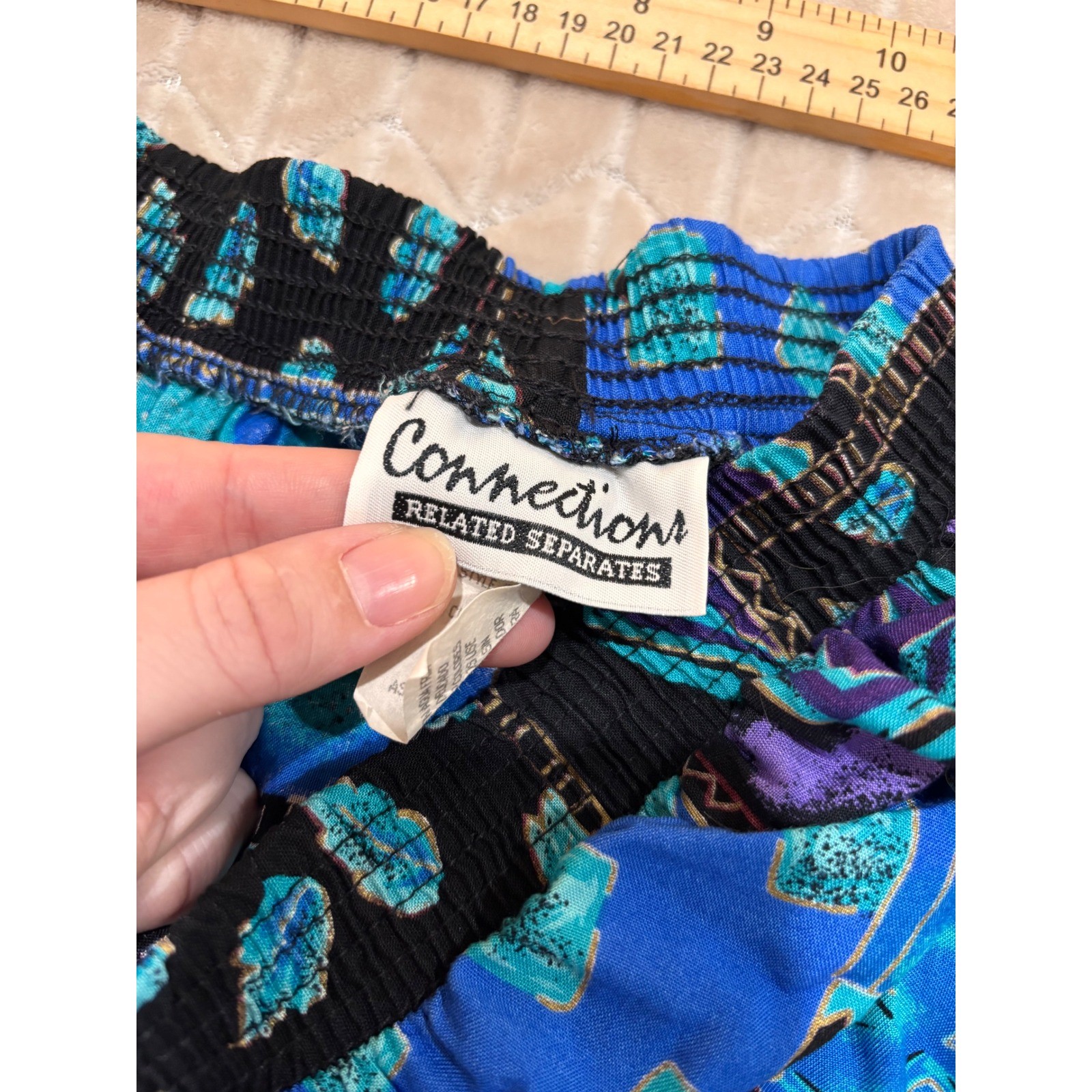 Vintage 90s Boho Patchwork Rayon Knee Length Skirt Small Art Teacher Whimsigoth