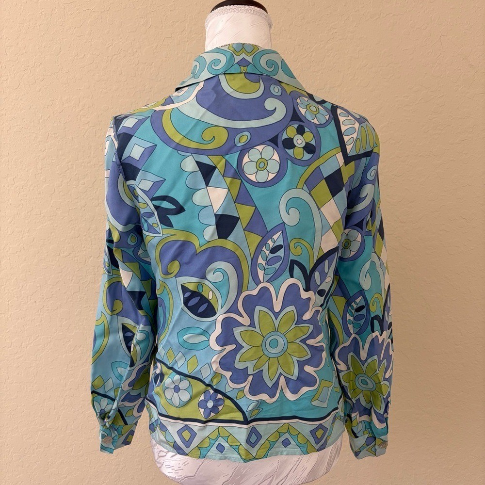 Petite Sophisticate 100% Silk Blouse Psychedelic Print Vintage Petite Size 4