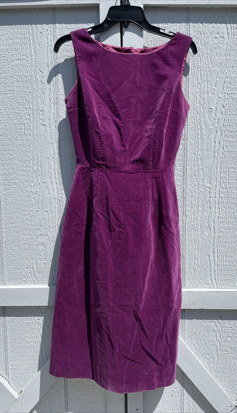 Vintage 1960s LoomTogs Purple Velvet Ling Sheath BodyCon Dress Sleeveless Sz S