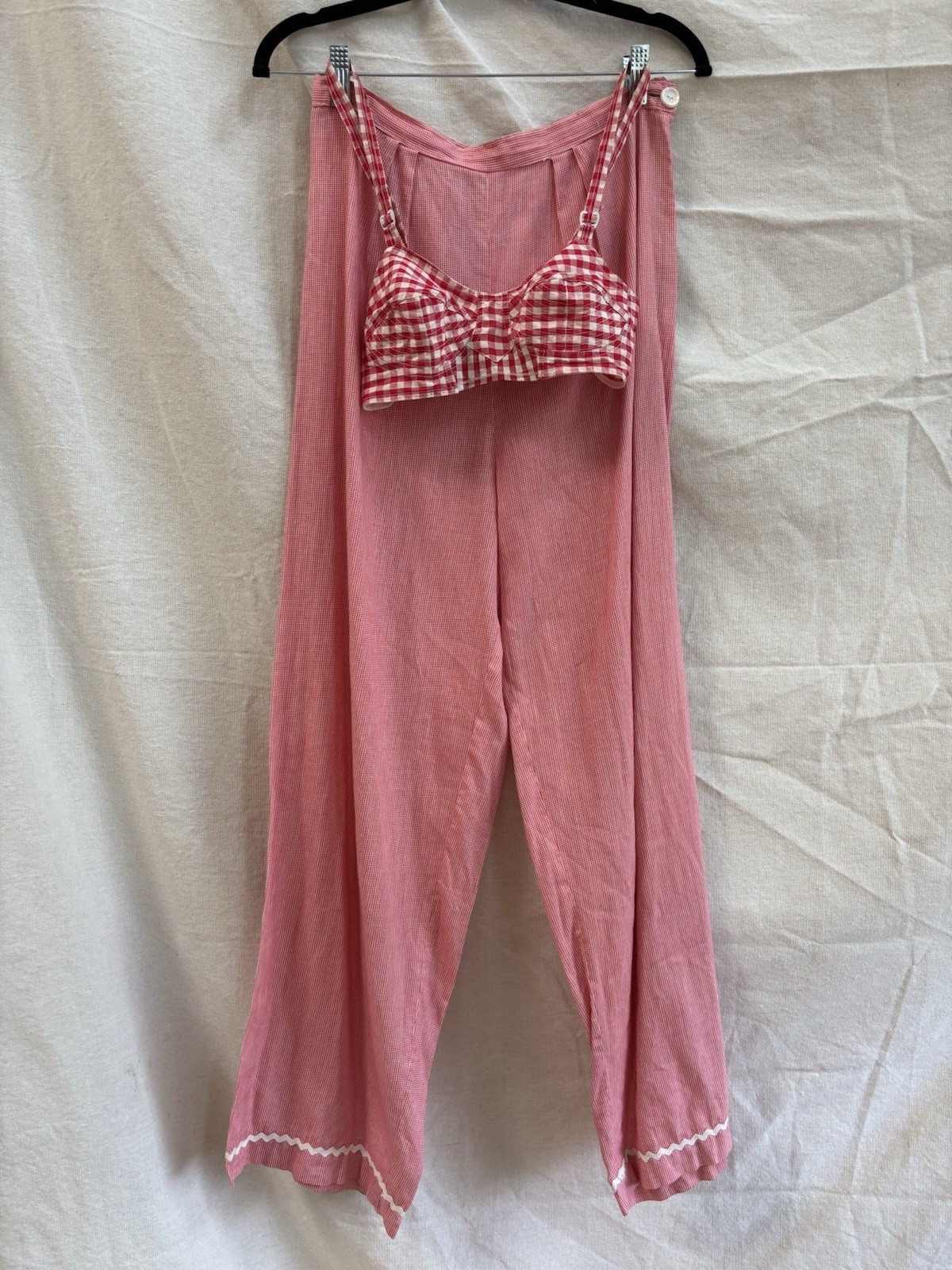 Vintage 1940s Side Button Pants Side Zip Womens Gingham Cotton 1950s