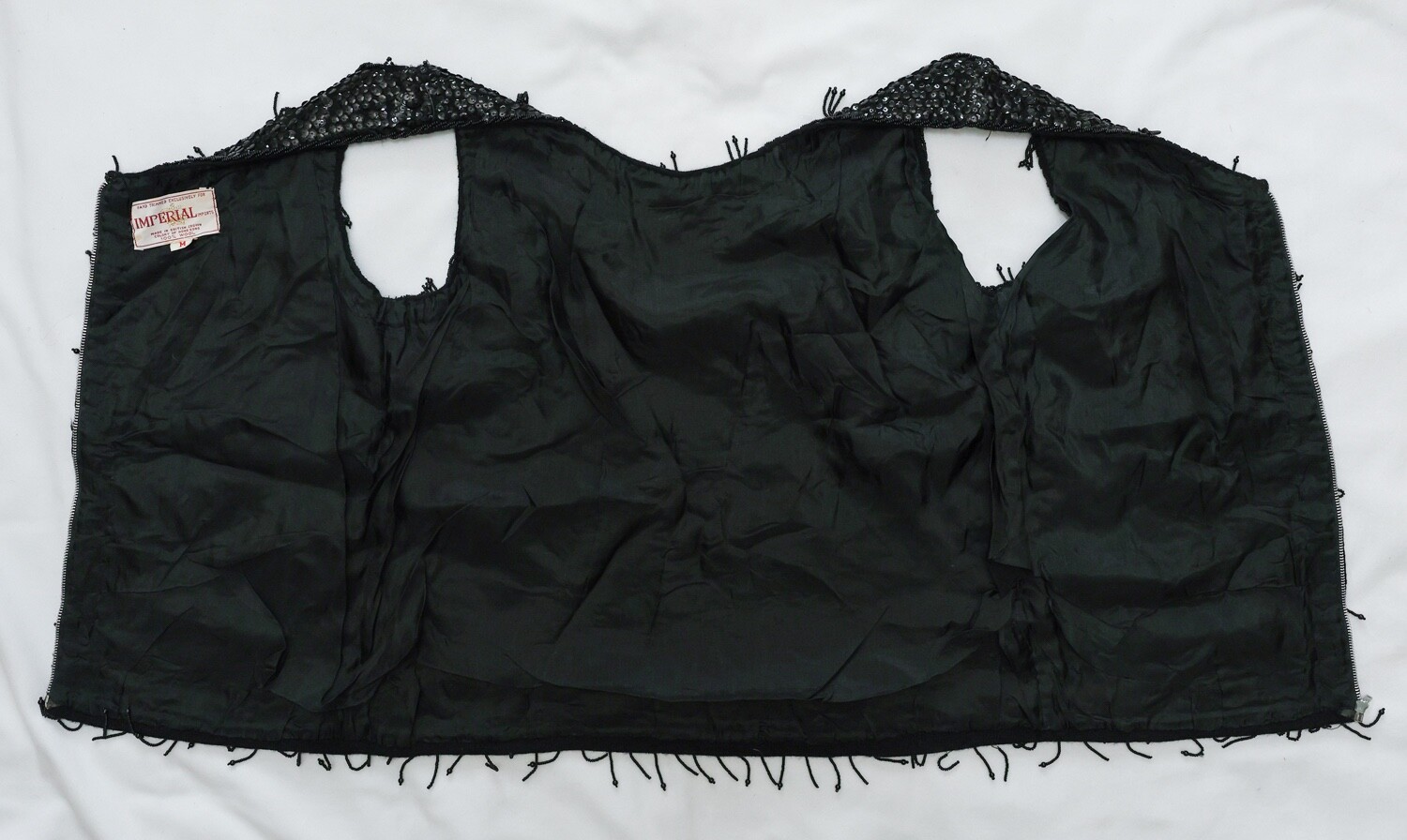 Vntg Black Sequin/Beaded Sleeveless Wool Top [Sz M] Zip Up Colonial Hong Kong
