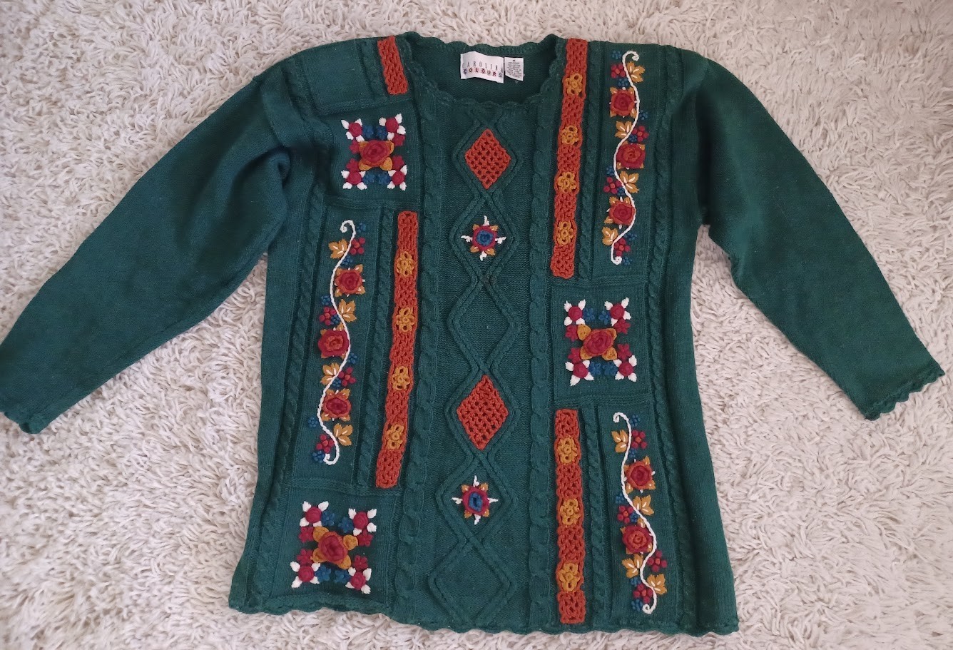 VTG 90&rsquo;s Carolina Colours Embroidered Ramie Cotton Sweater Folk Cottagecore M