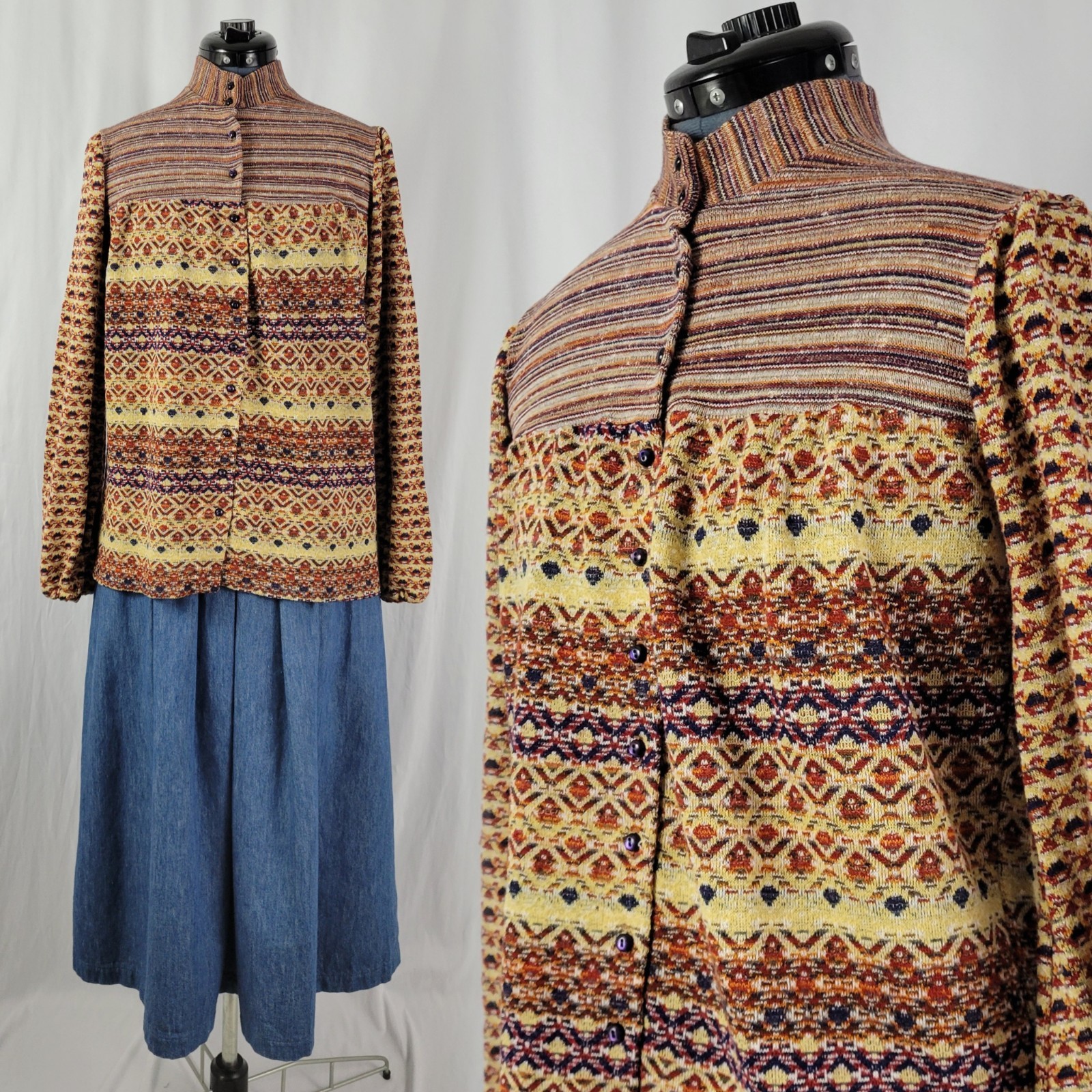 Vintage Pandora Button Down Top in Coordinating Brown/Tan/Purple Prints Size M?