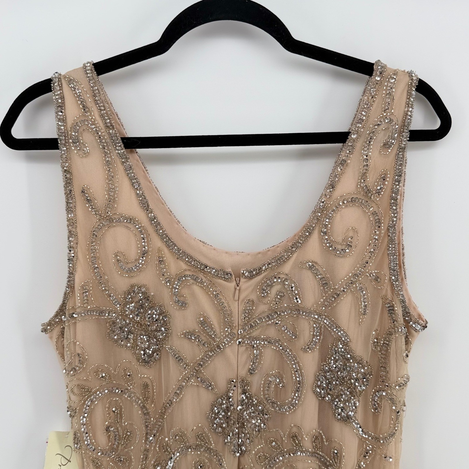 Prelude India Made Hand Beaded Blush Cocktail Dress Gatsby Art Deco NWT Sz 12