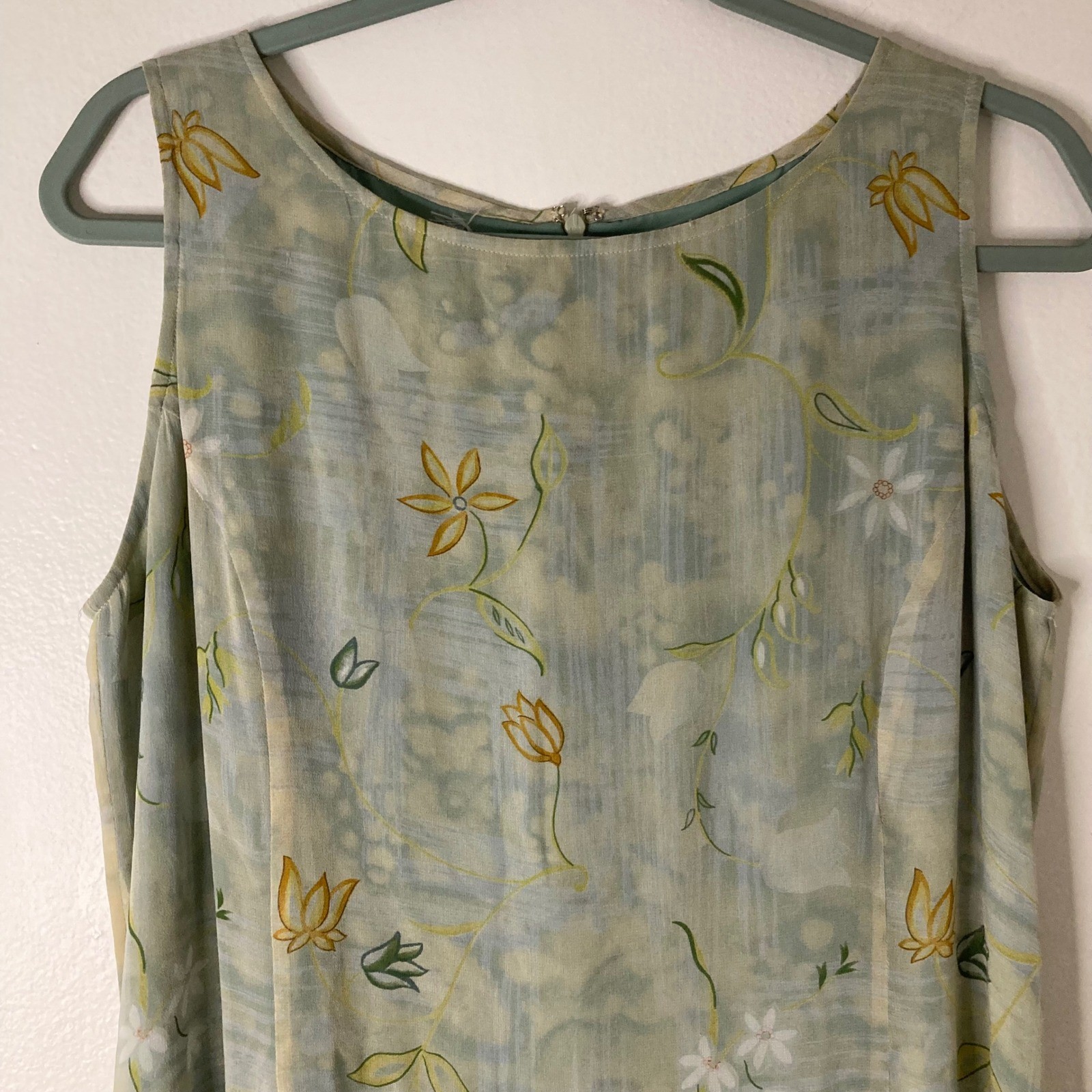 Ballinger Gold Vintage 100% Silk Embroidered Floral Midi Sheath Dress L