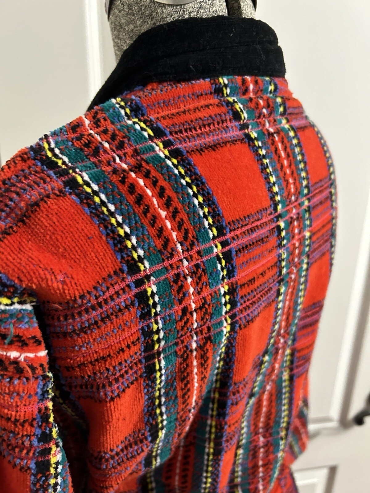 Vintage Red Chenille Plaid Cotton Bathrobe Made Brazil Women’s Small Medium