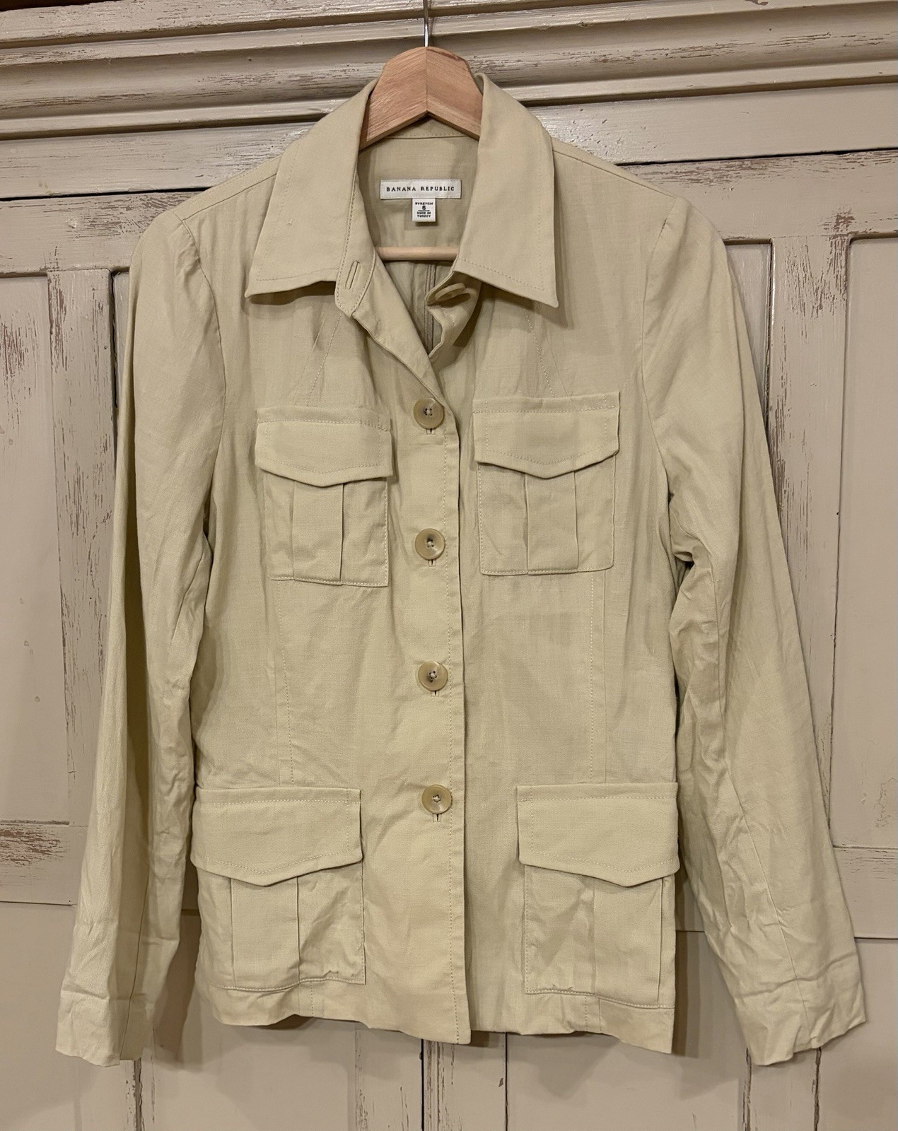 Vintage Y2k BANANA REPUBLIC Linen Blend Button Up Academia Preppy Jacket Size 6