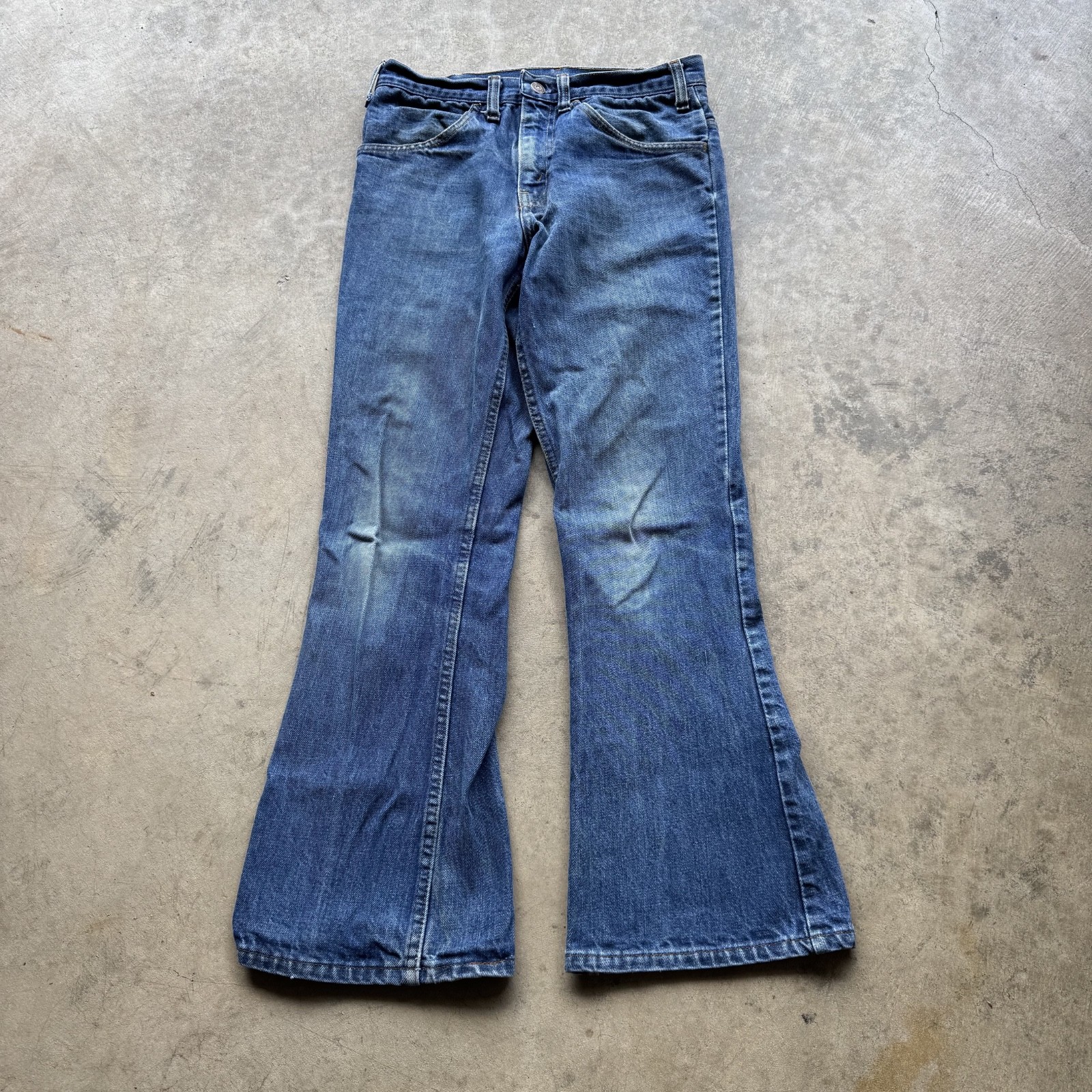 1970s Plain Pockets Flare Faded Jeans 28×26.5