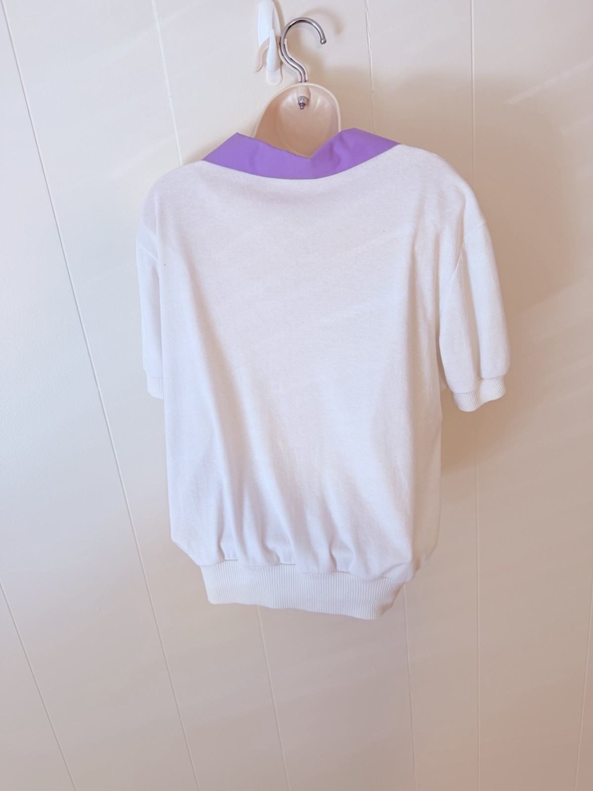 VTG 80s Active Attitudes Polo Sweatshirt Womens White Purple Rose Grannycore