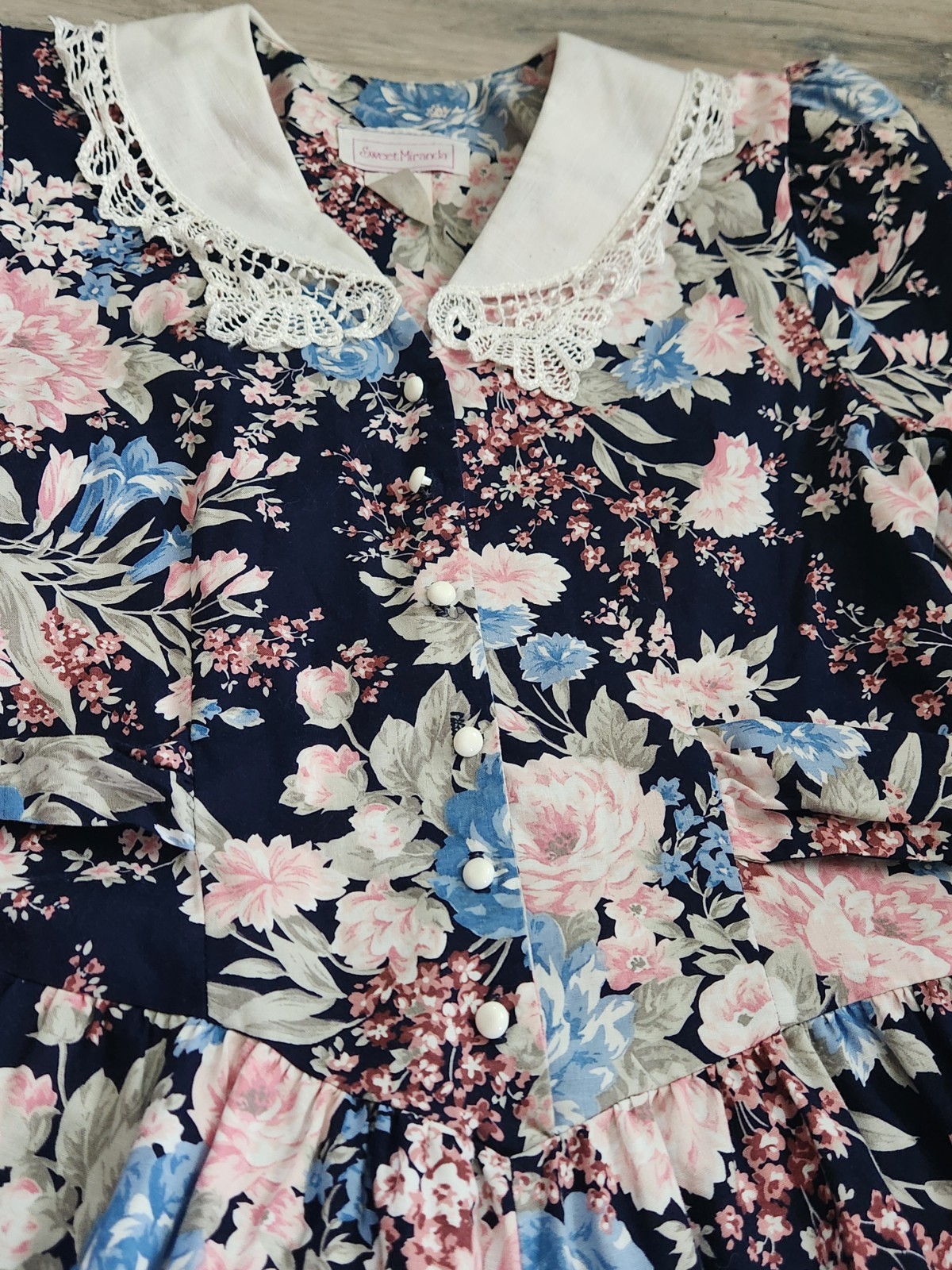 Sweet Miranda Blue Multicolor Floral Short Sleeve Dress Cotton Vintage Size 14