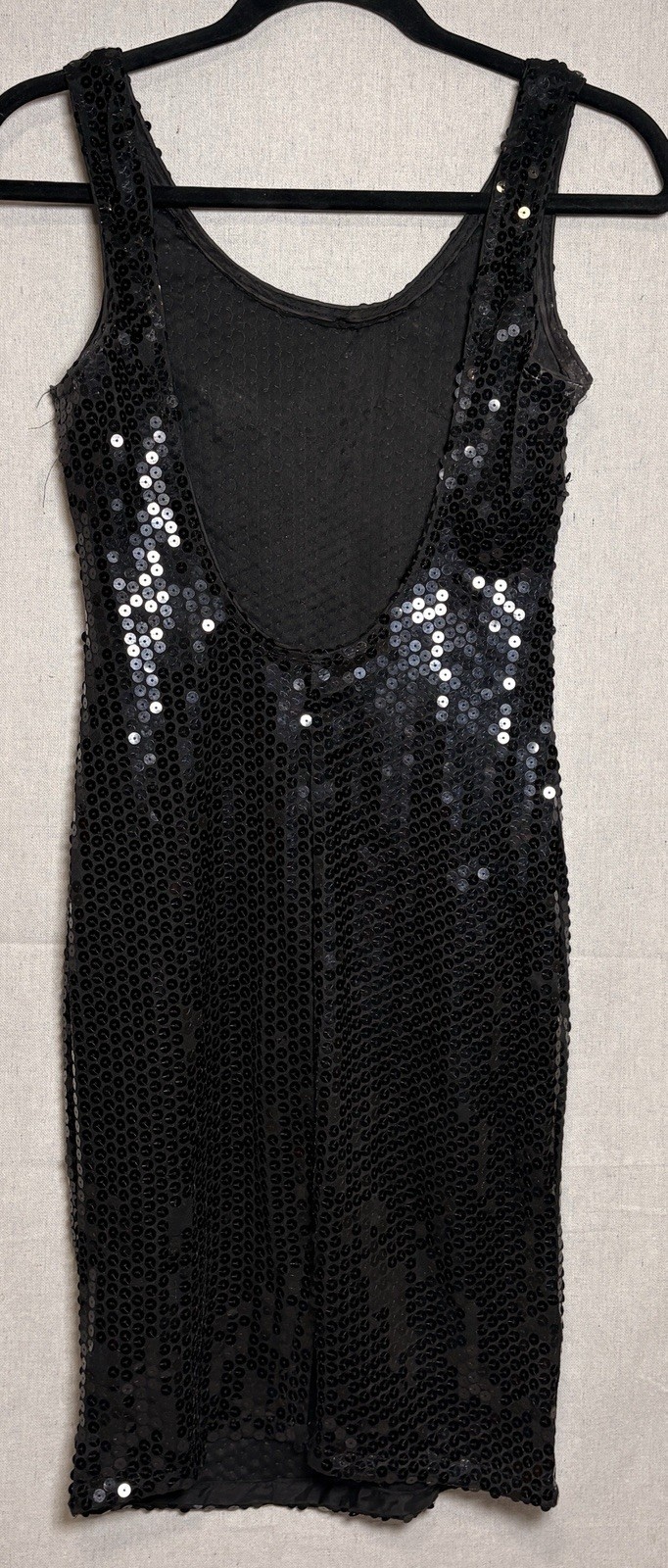 Vintage 70s Glenrob LTD Black Sequin Sleeveless Backless Bodycon Dress Size 3/4