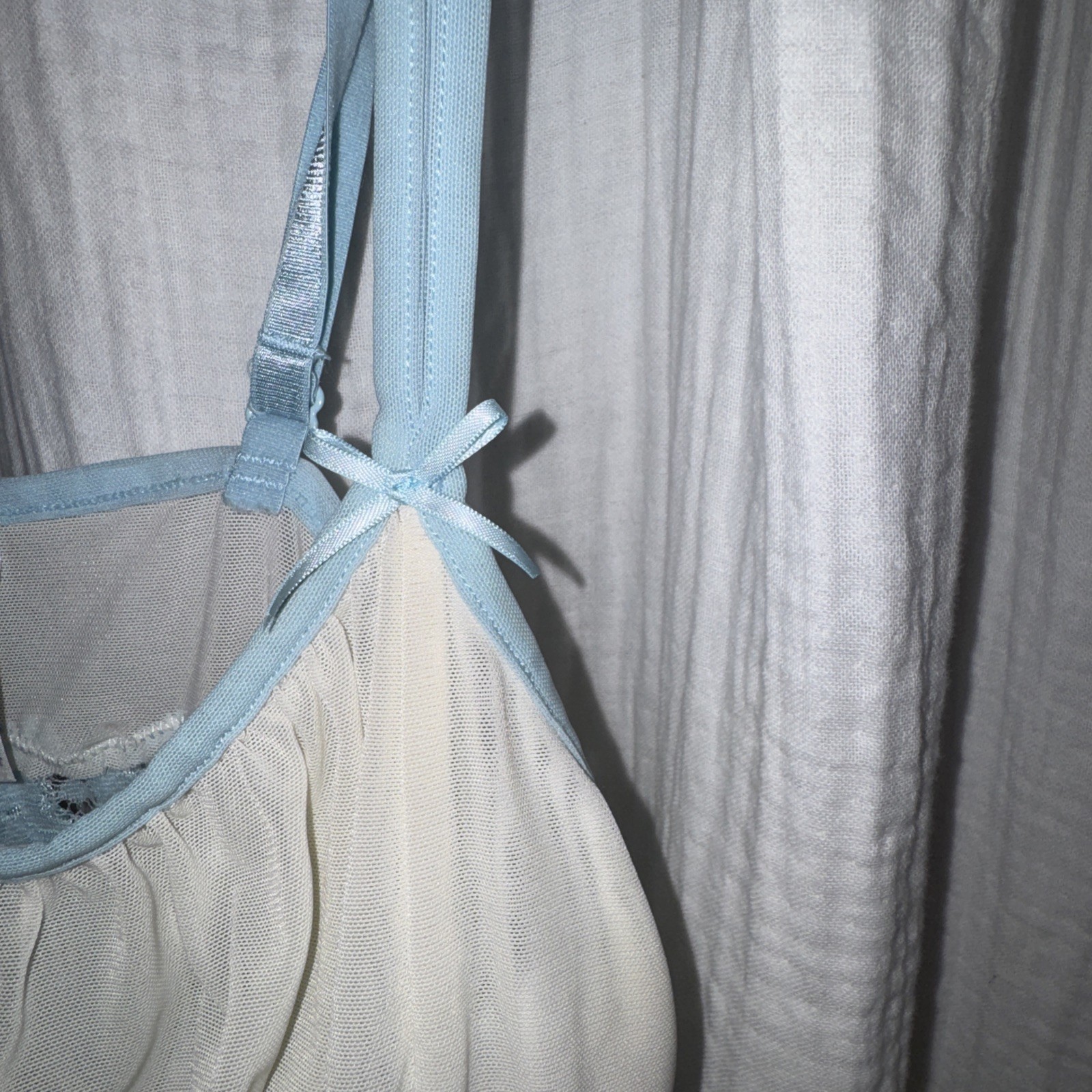 Ivory Blue Chiffon Lace Cami Tank Babydoll top small Dairy Fairy Whimsicore Y2K