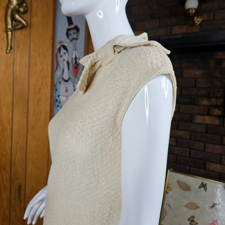 Vtg 70s Rontini Chunky Knit Sheath Bow Detail Crew Neck Sweater Wiggle Dress S/M