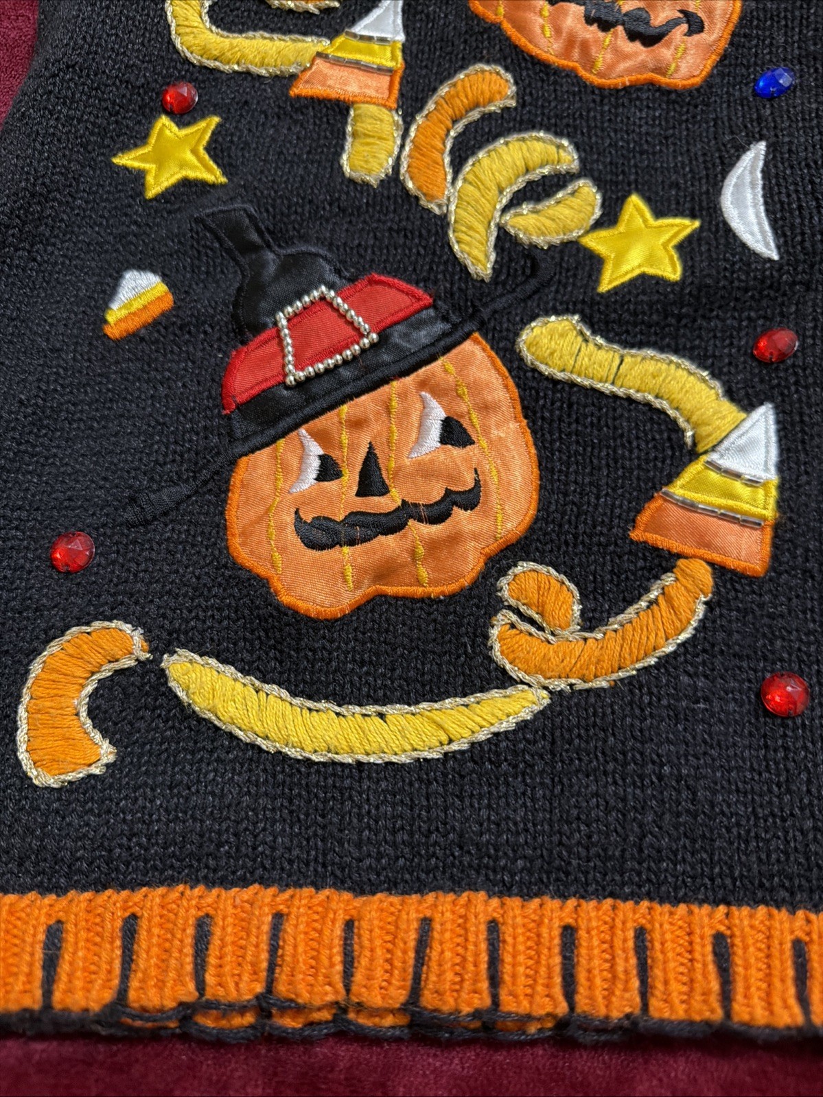 Women&rsquo;s Vintage Basic Editions Black/Orange Embellished & Beaded Halloween Vest