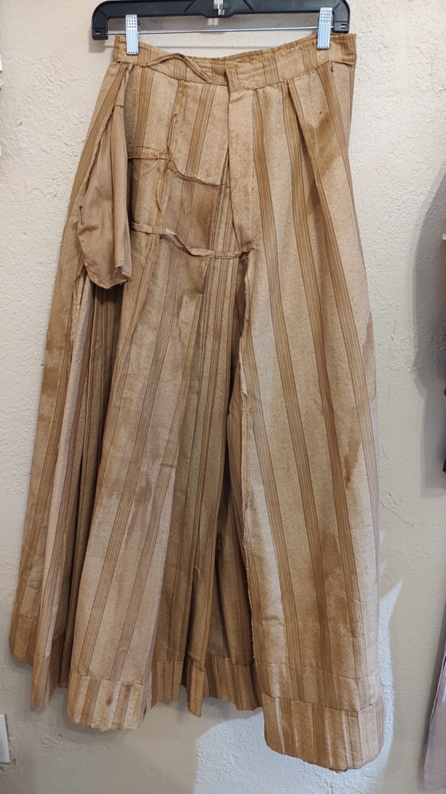 Antique Prairie Dress Camel Tan Striped Walking Skirt & Top metal stays SZ S