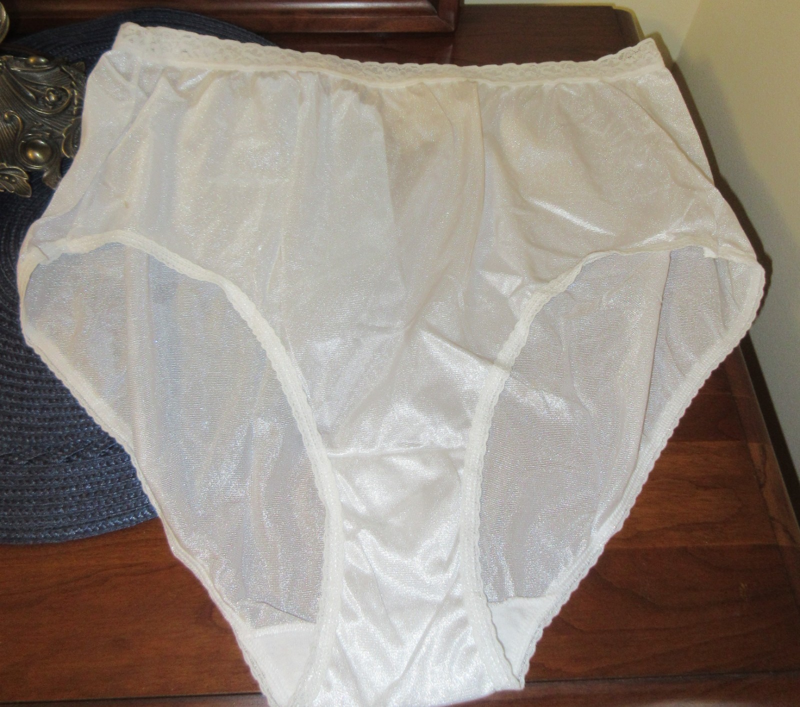 vintage JMS WHITE lace waist HI LEG SISSY sheer panties 12/5XL