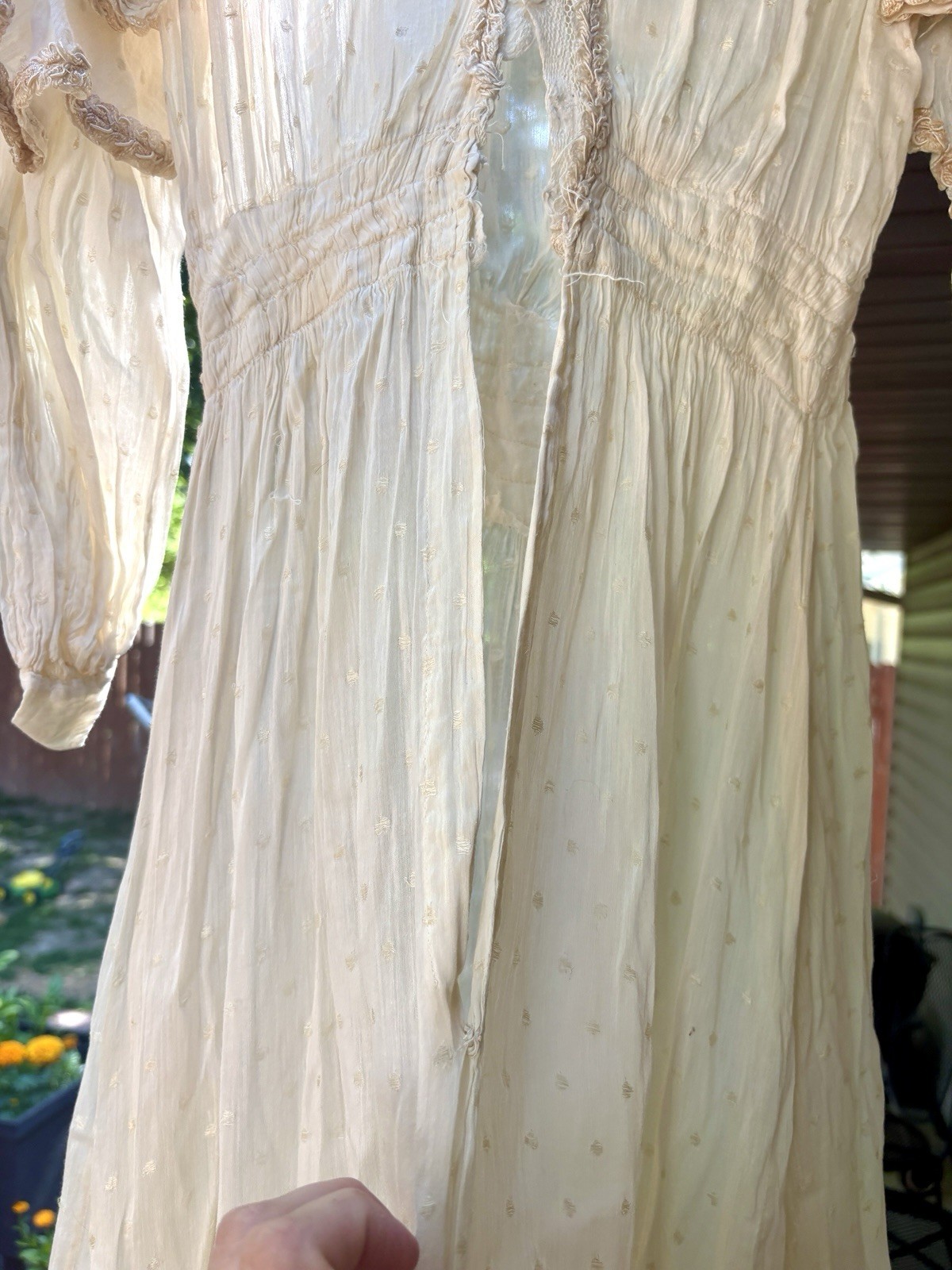 🍇 Antique Edwardian Cream Cotton Embroidered Tea Dress Lace Bridal Wedding