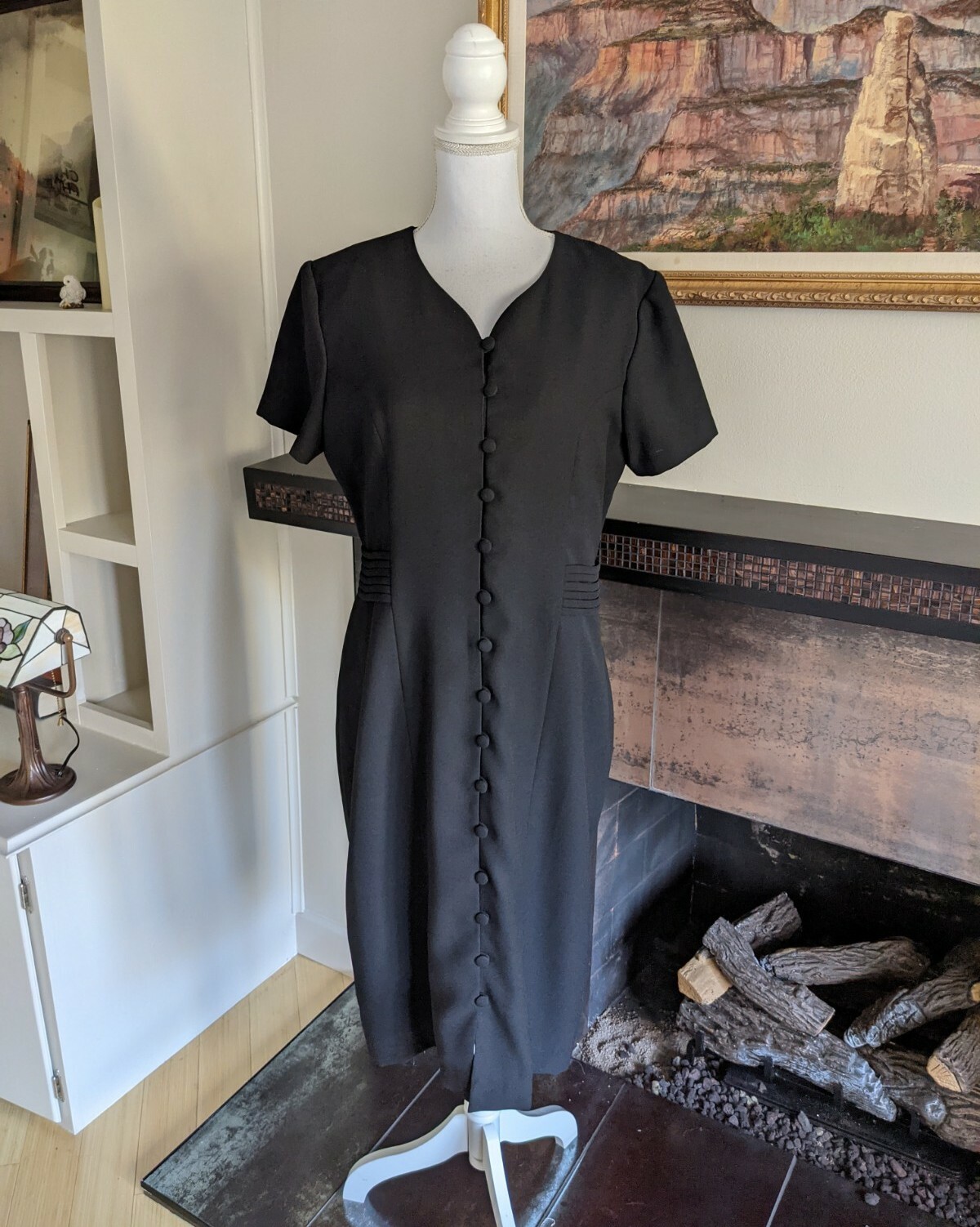 90s Black Button Front Strap Waist Detail Women&rsquo;s 12 Medium/Large Work Wear 179