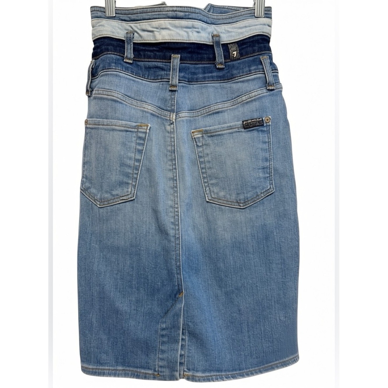 7 For All Mankind Y2K Patchwork Denim Mini Skirt High Rise V Front Corset Sz 24