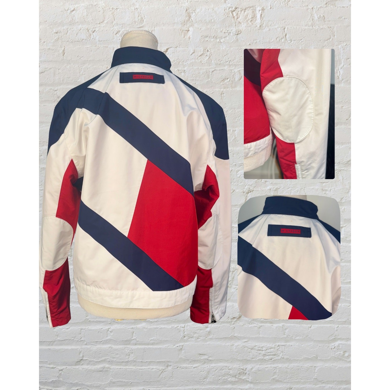 Vintage 2002 Tommy Jeans Red White Blue Full Zip Snap Strap Moto Biker Jacket L