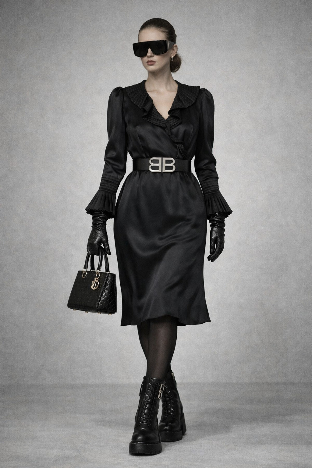 🖤 Vintage 40s Silk Satin Dress Black Studio Dress De Luxe Size 36/38