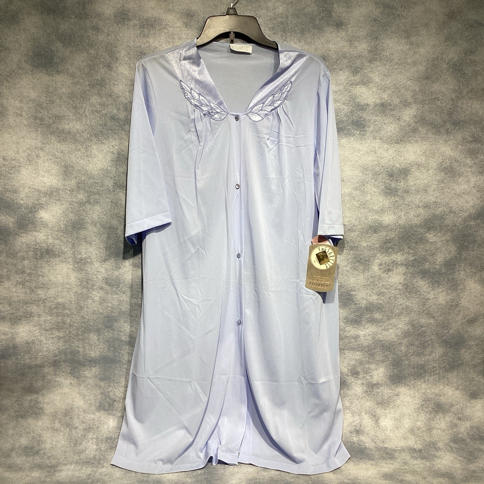 VINTAGE Vassarette Nylon ROBE Large Bust 46 Opal Blue Button NEW NWT