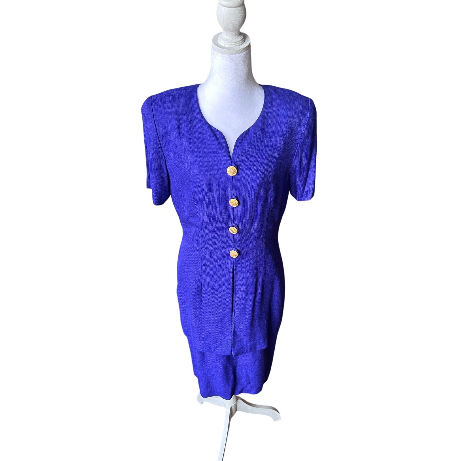Vintage Donna Ricco New York Dress Size 6 Royal Blue Purple Textured Rayon USA
