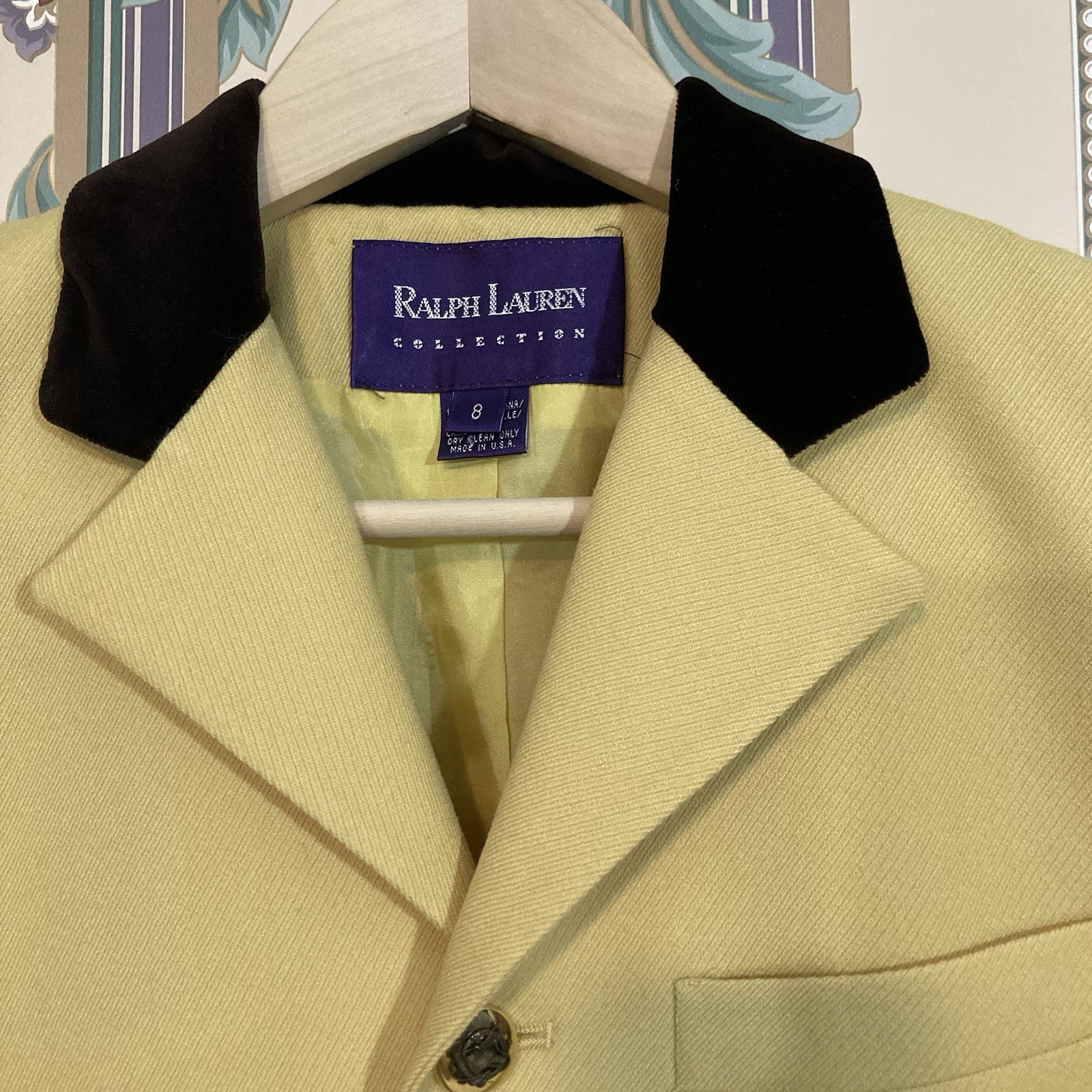 Vintage Ralph Lauren Collection Yellow Equestrian Blazer Jacket VTG Purple Label