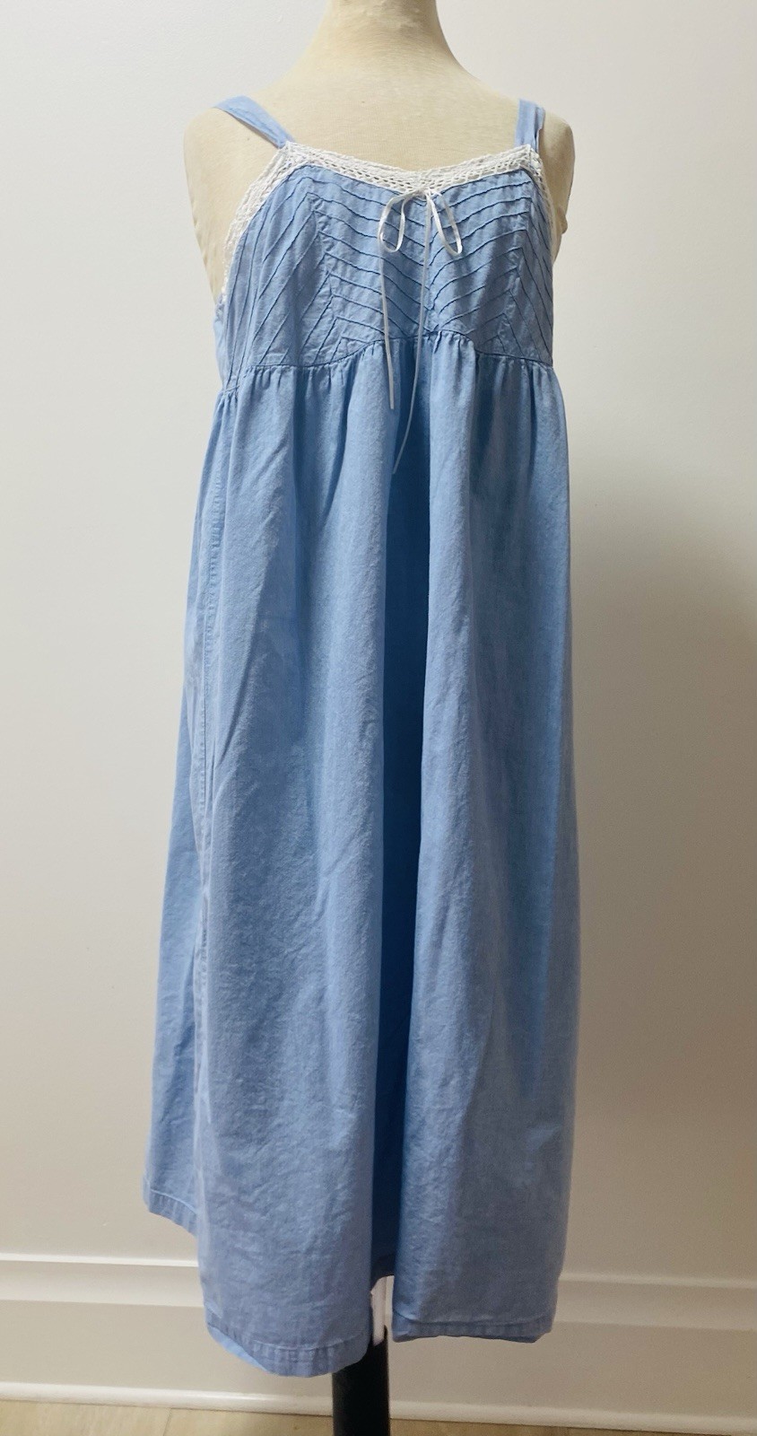 Gillian & O’Malley Chambray Crochet Lace Empire Waist Cottagecore Midi Dress L
