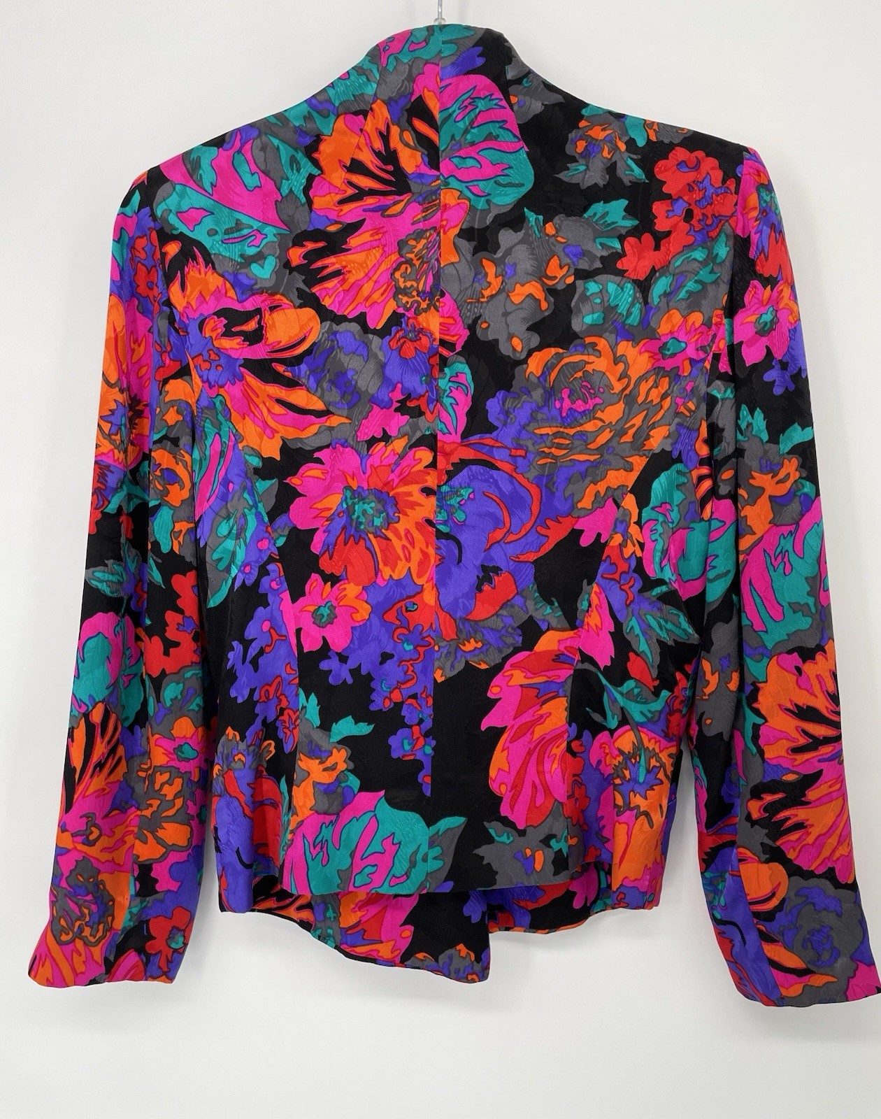 Vintage Iconic 80s Flora Kung Bold Abstract Floral Silk Asian Jacket Obi Belt XS