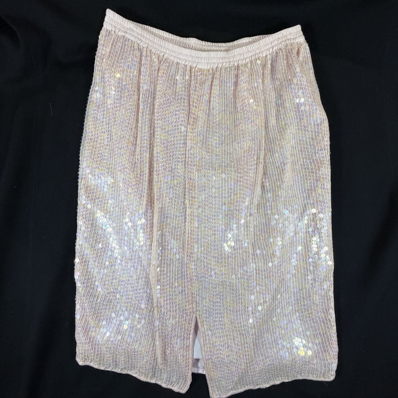 Stenay Womens XL Pink Silk Beaded Sequin Pearl 2Pc Skirt Blouse India VTG