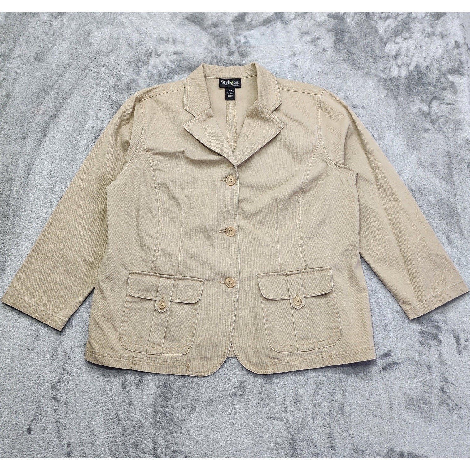 Vintage 90s Style&Co Woman Jeans Size 18W Tan Cotton Button Front Utility Casual