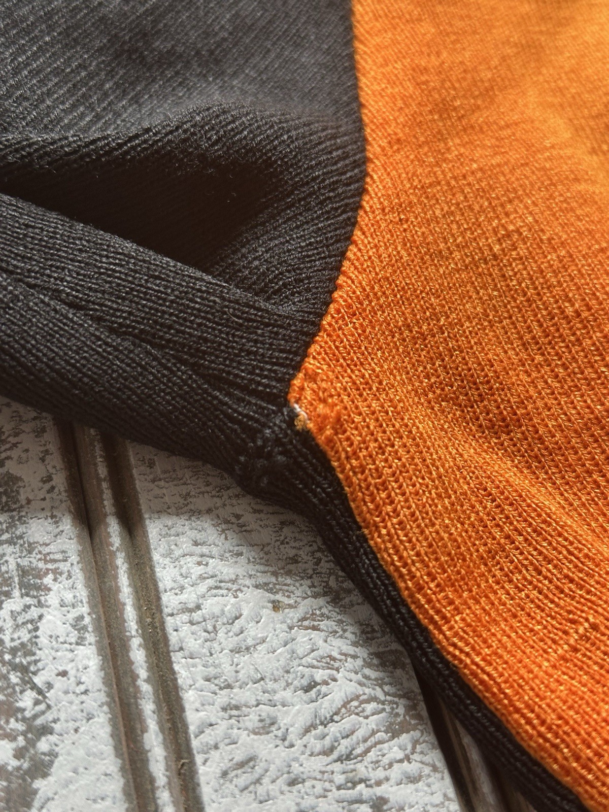 vintage 30s two tone black & orange striped sun faded ski sweater s/m