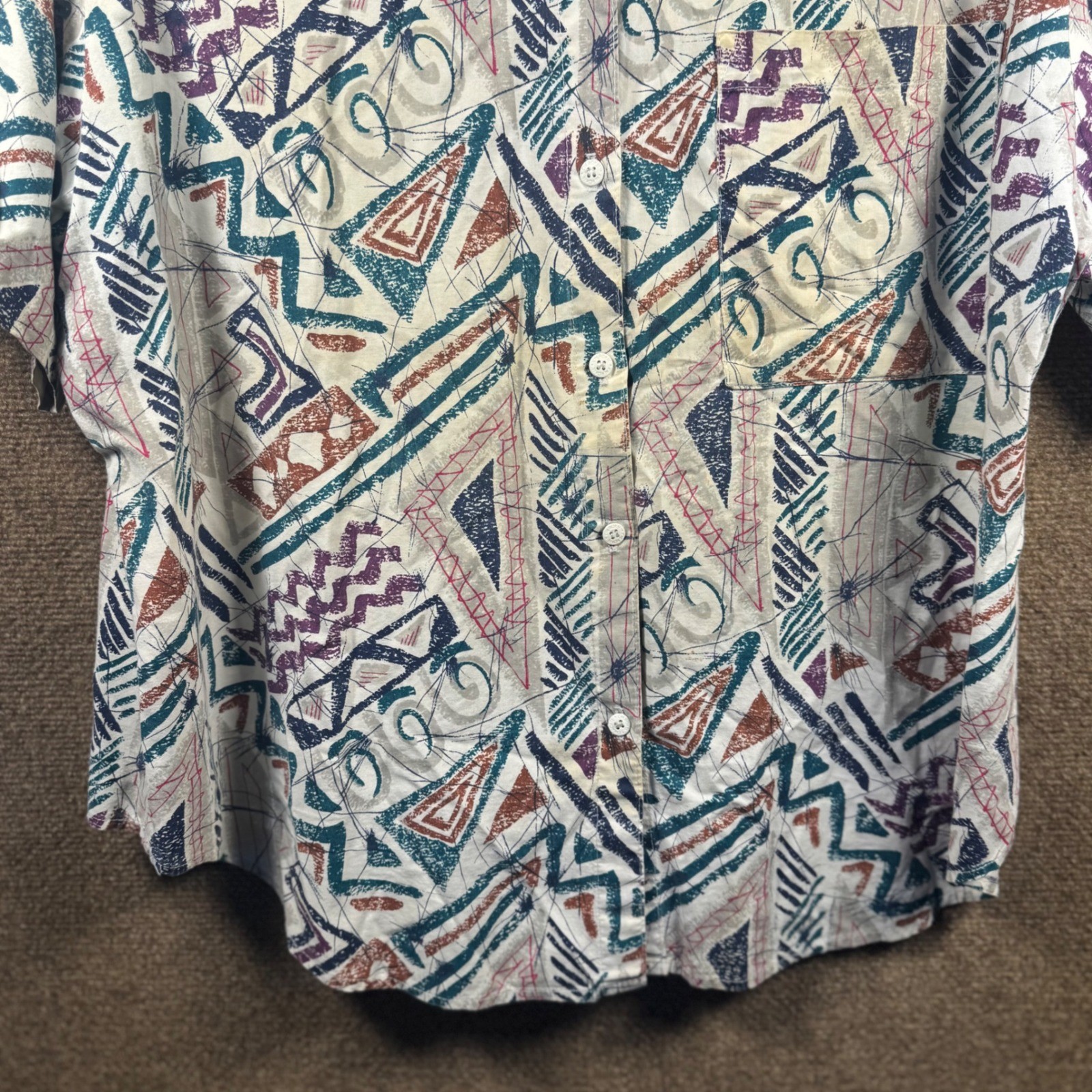 VTG Plus Size Cherokee Shirt Button Abstract XL 2XL 22W Geometric Tribal 90s USA