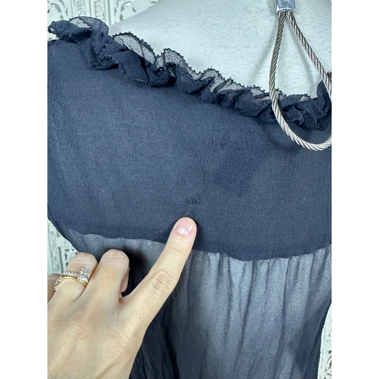 Vintage GAP Black Sheer 100% Silk Whimsygoth Ruffle Nightgown Dress Sz Medium