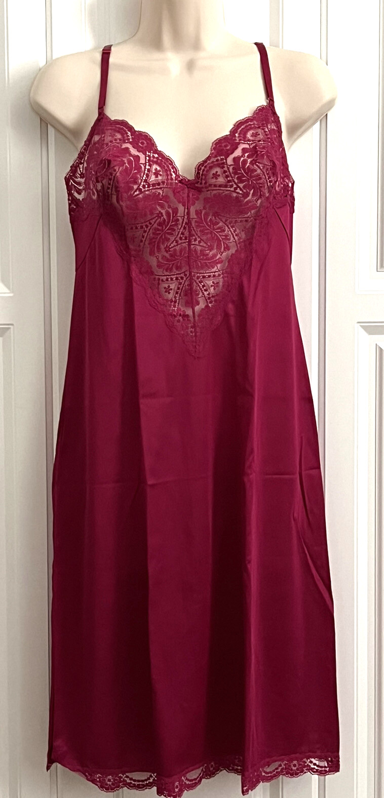 Vintage Full Slip Vassarette S Underneath It All Maroon Satin Lingerie Intimates
