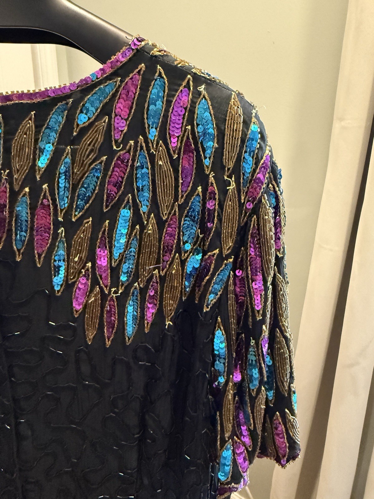 Vintage Stenay Plus Silk Beaded Sequin Dress Size 20 Black 90s Glam Art deco