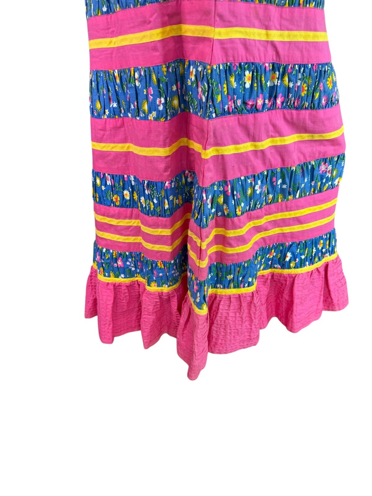 Georgia Charuhas Vintage 1970&rsquo;s Folkloric Mexican Skirt Pink & Blue Floral Sz 10