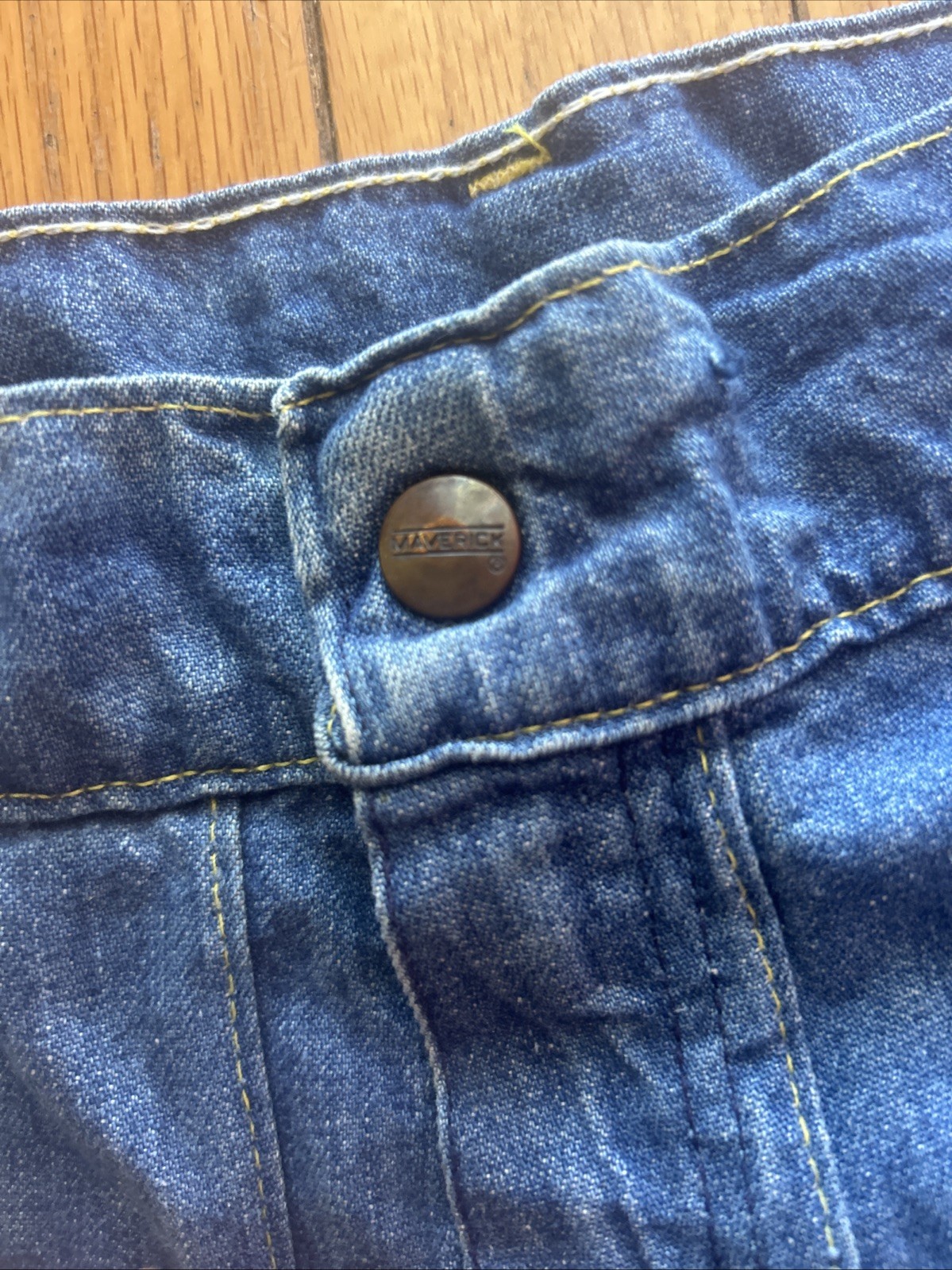 Vintage 70s Maverick Patchwork Windowpane Denim Bell Bottom Jeans Juniors 11/12