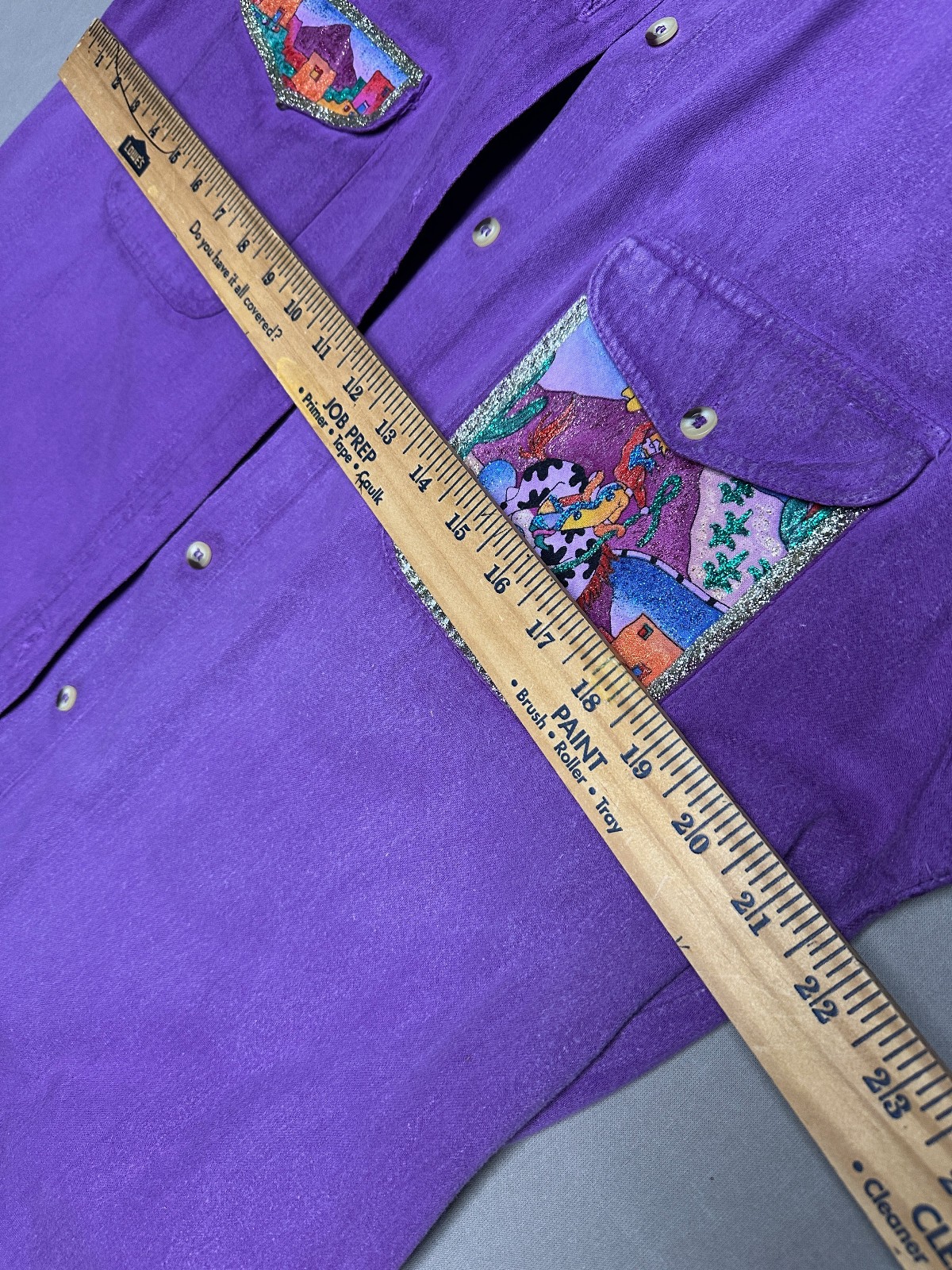 Vintage Hand Painted Bonjour Sz M Button Up Shirt Western Cowgirl Eclectic Art