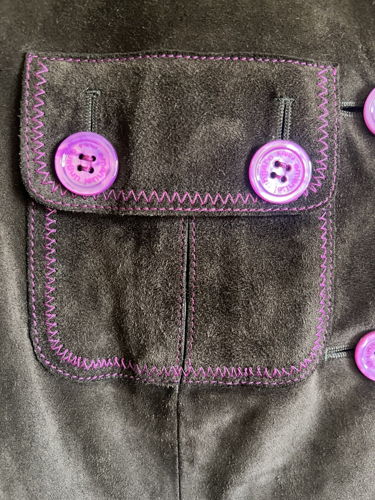 1990s Emanuel Ungaro Leather Suede Chocolate Brown + Purple Vintage Moto Jacket